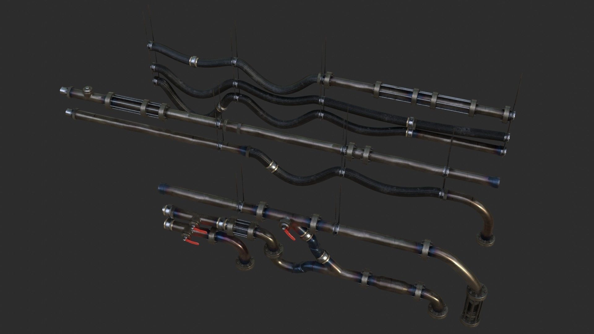 Modular Pipes - Sci-Fi Heat Metal Low-poly 3D model_11