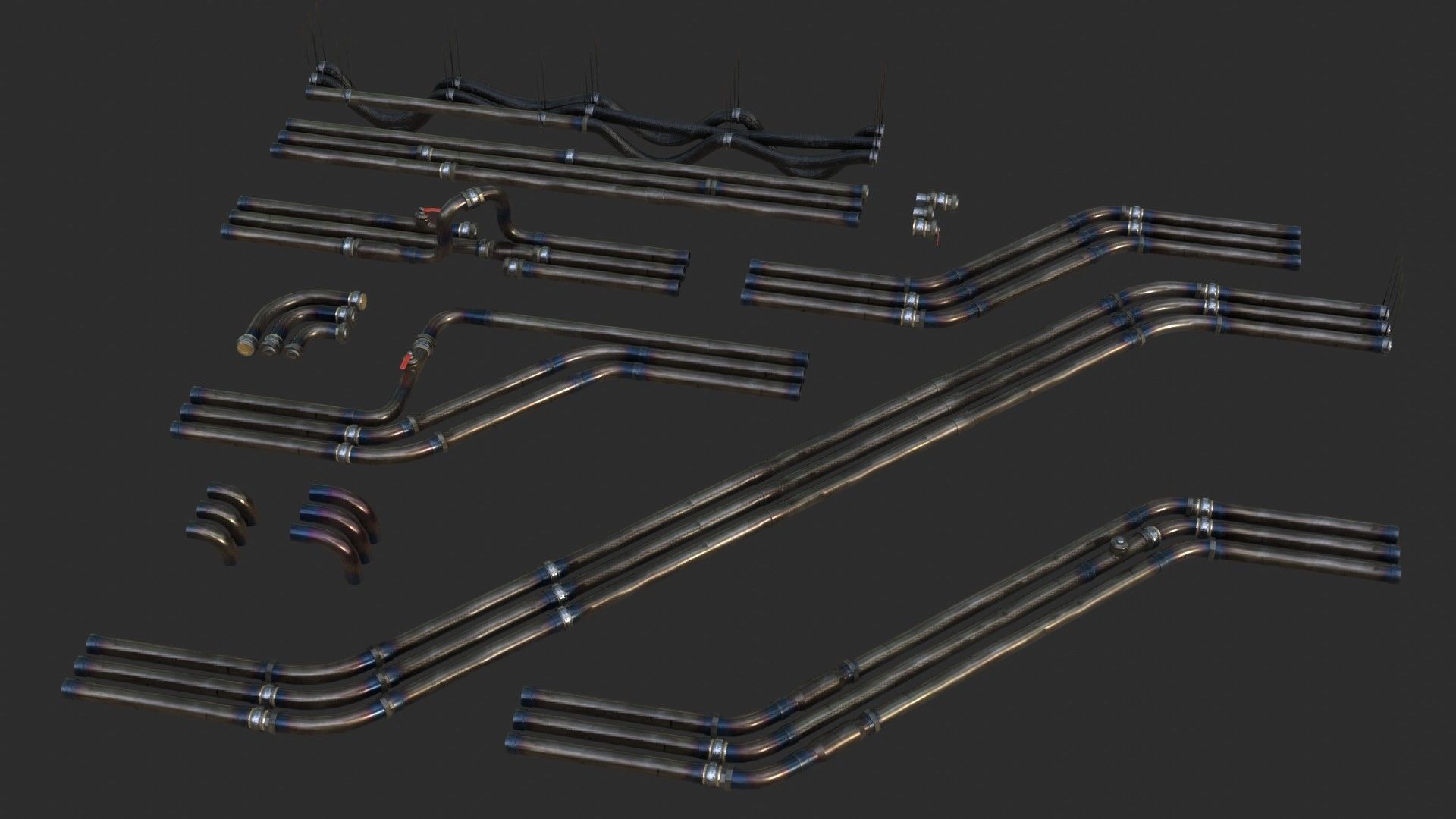 Modular Pipes - Sci-Fi Heat Metal Low-poly 3D model_15