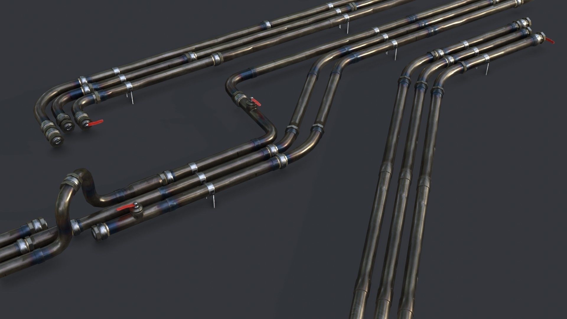 Modular Pipes - Sci-Fi Heat Metal Low-poly 3D model_17