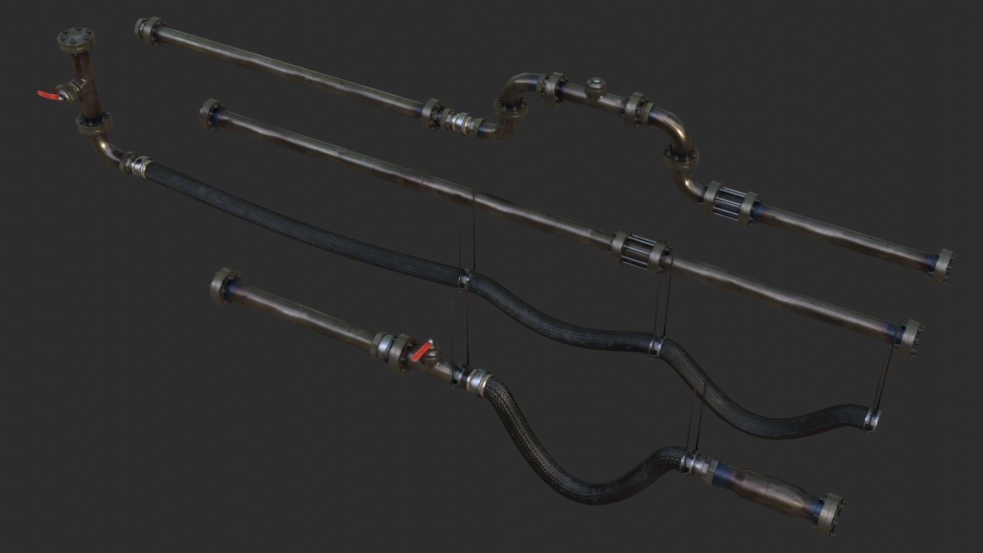 Modular Pipes - Sci-Fi Heat Metal Low-poly 3D model_10