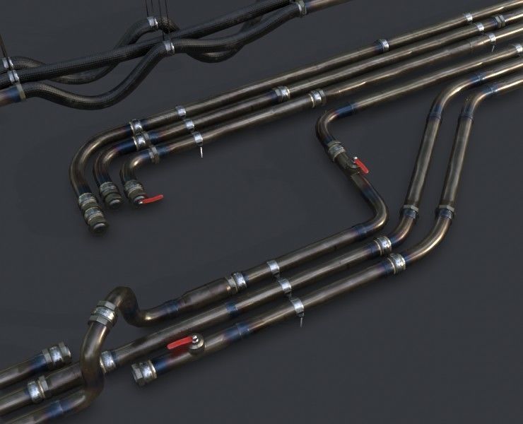 Modular Pipes - Sci-Fi Heat Metal Low-poly 3D model_1