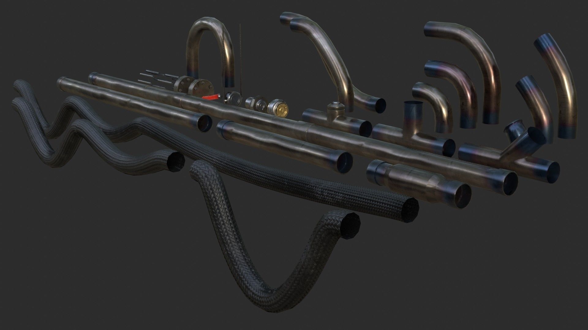 Modular Pipes - Sci-Fi Heat Metal Low-poly 3D model_5