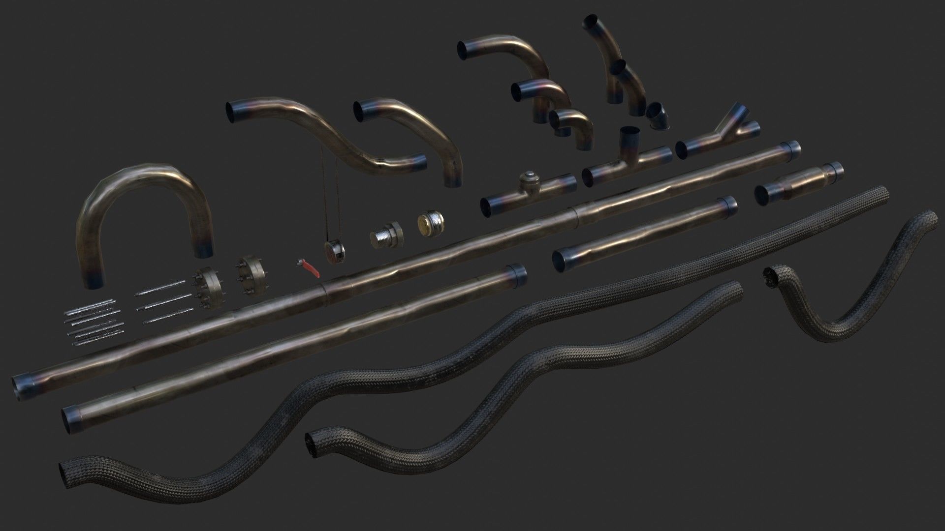 Modular Pipes - Sci-Fi Heat Metal Low-poly 3D model_2