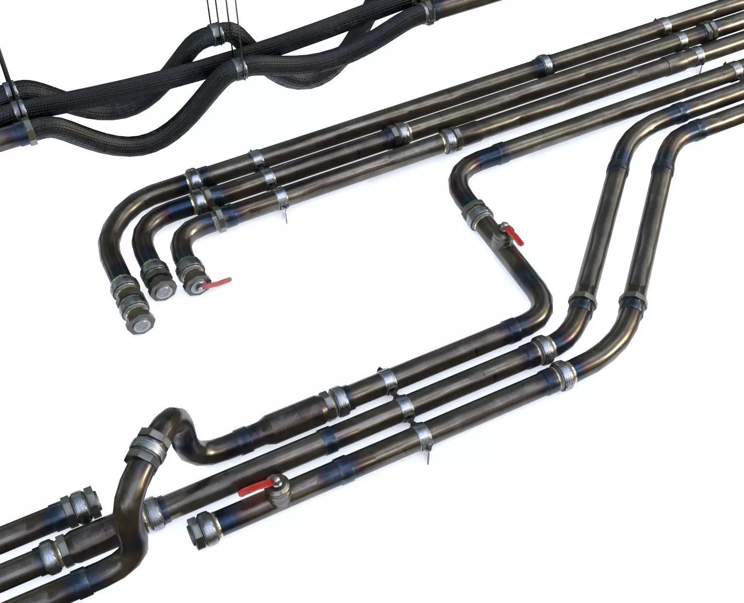 Modular Pipes - Sci-Fi Heat Metal Low-poly 3D model_0