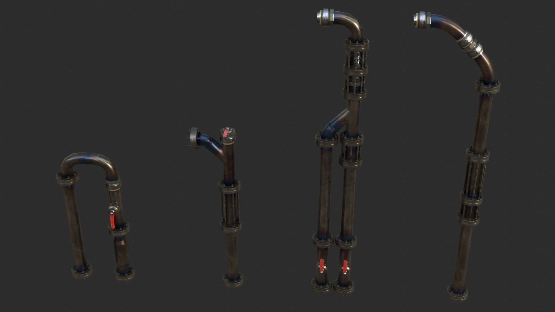 Modular Pipes - Sci-Fi Heat Metal Low-poly 3D model_12