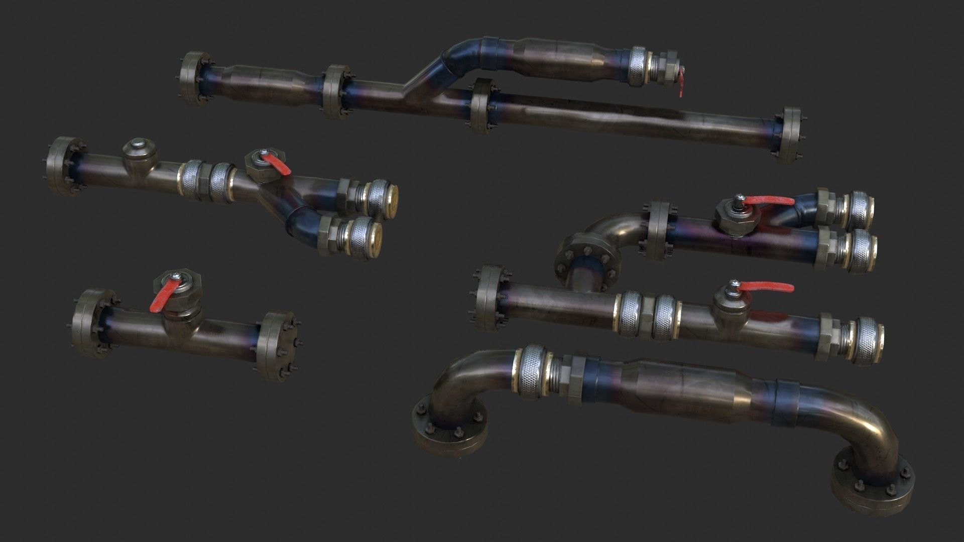 Modular Pipes - Sci-Fi Heat Metal Low-poly 3D model_14