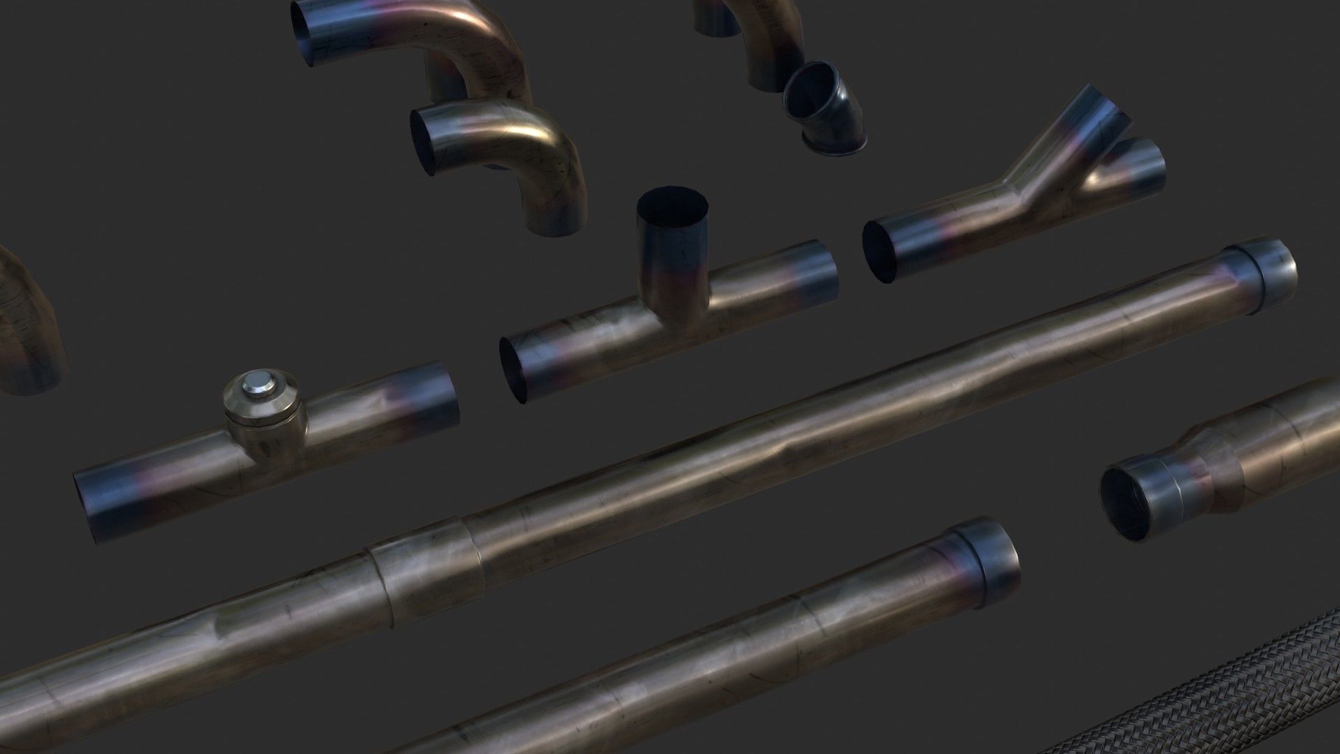 Modular Pipes - Sci-Fi Heat Metal Low-poly 3D model_7