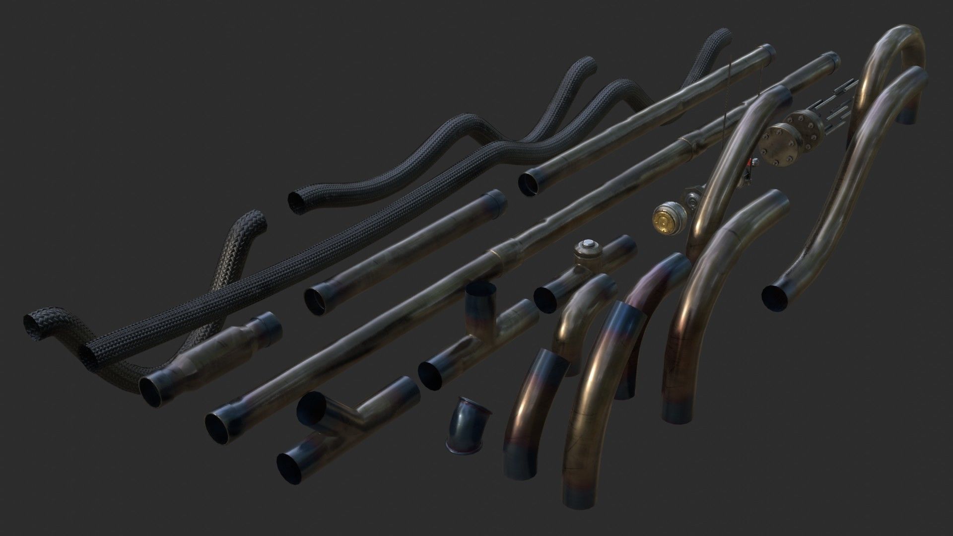 Modular Pipes - Sci-Fi Heat Metal Low-poly 3D model_4