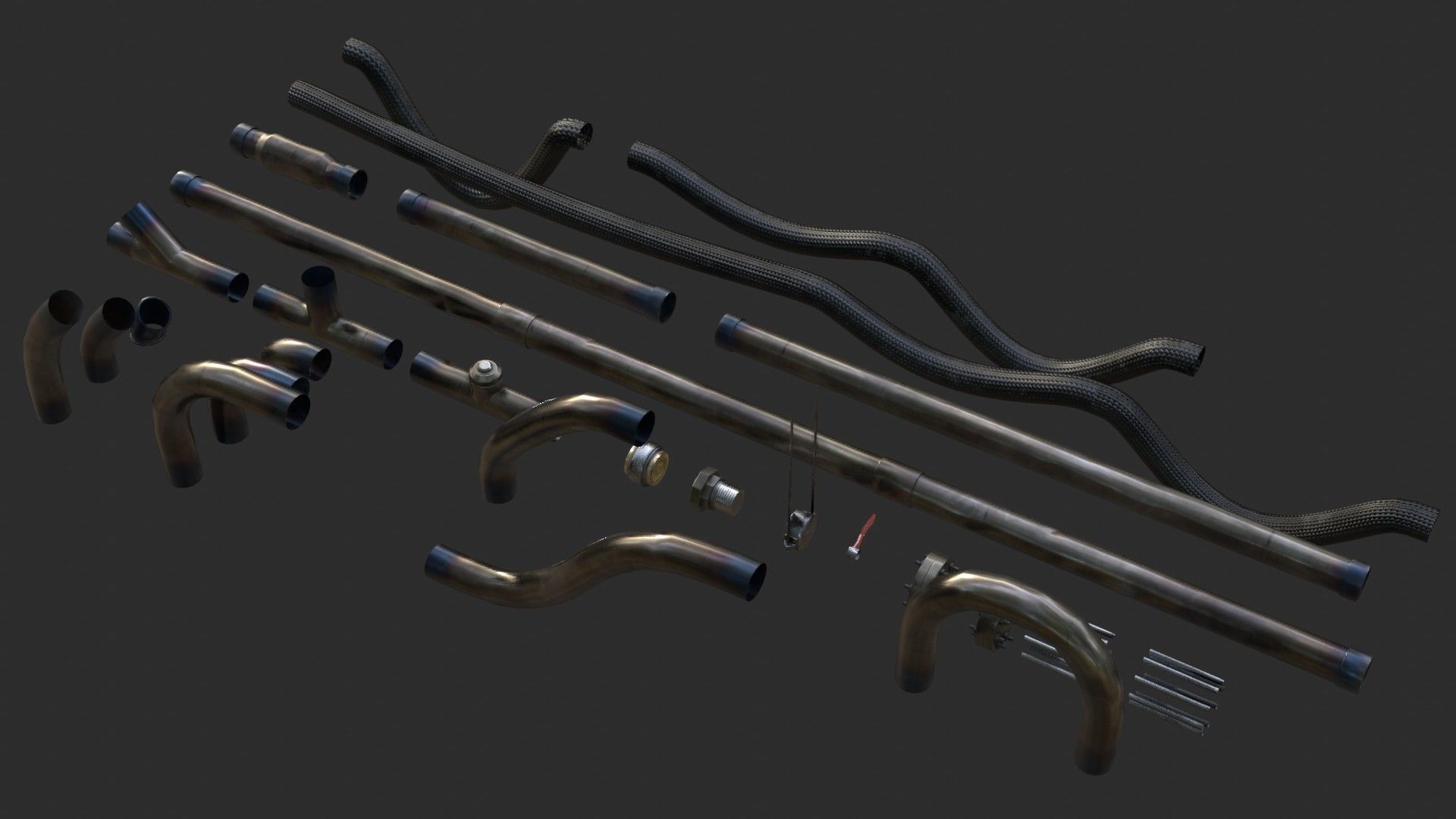 Modular Pipes - Sci-Fi Heat Metal Low-poly 3D model_3