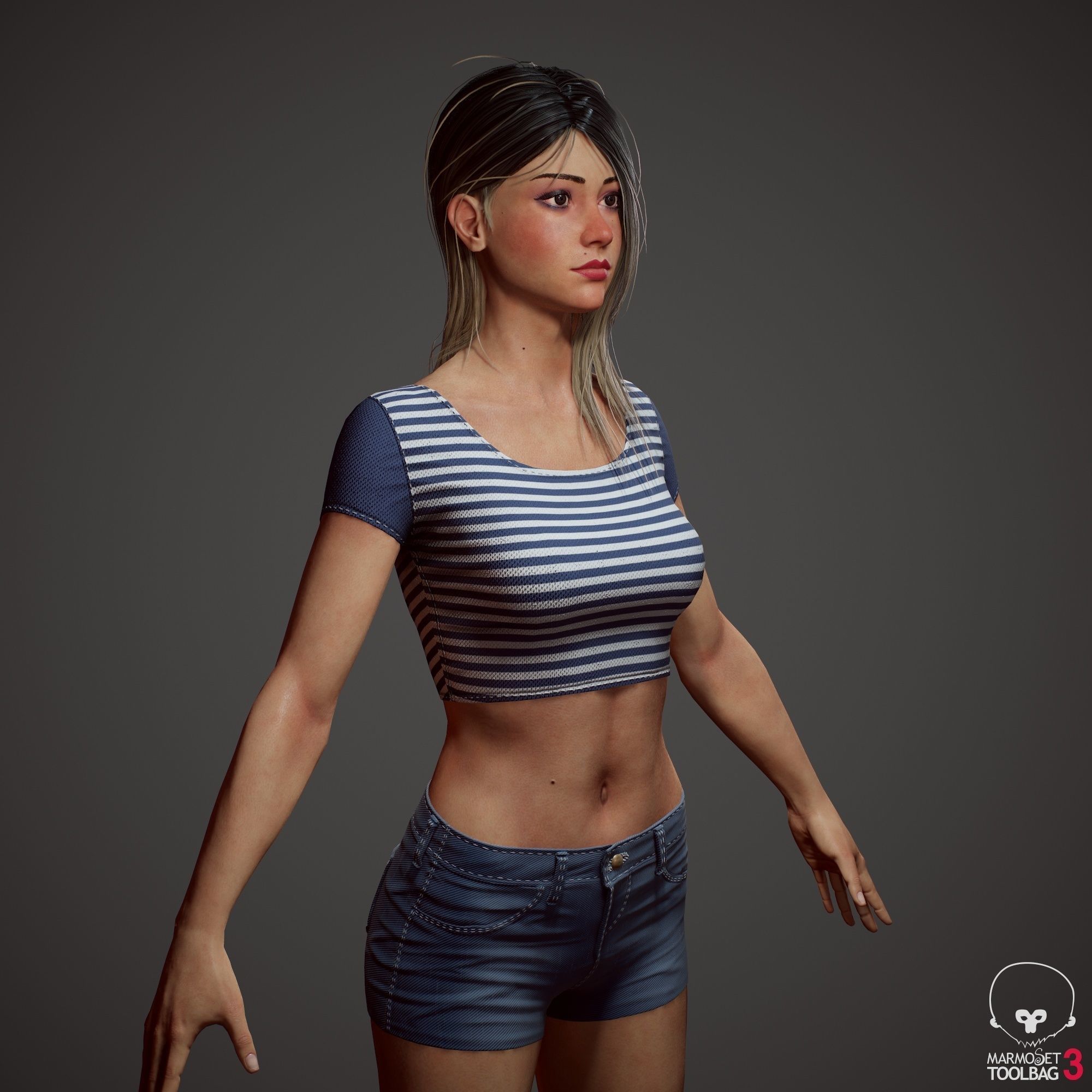 Teenage girl in shorts  Low-poly 3D model_25