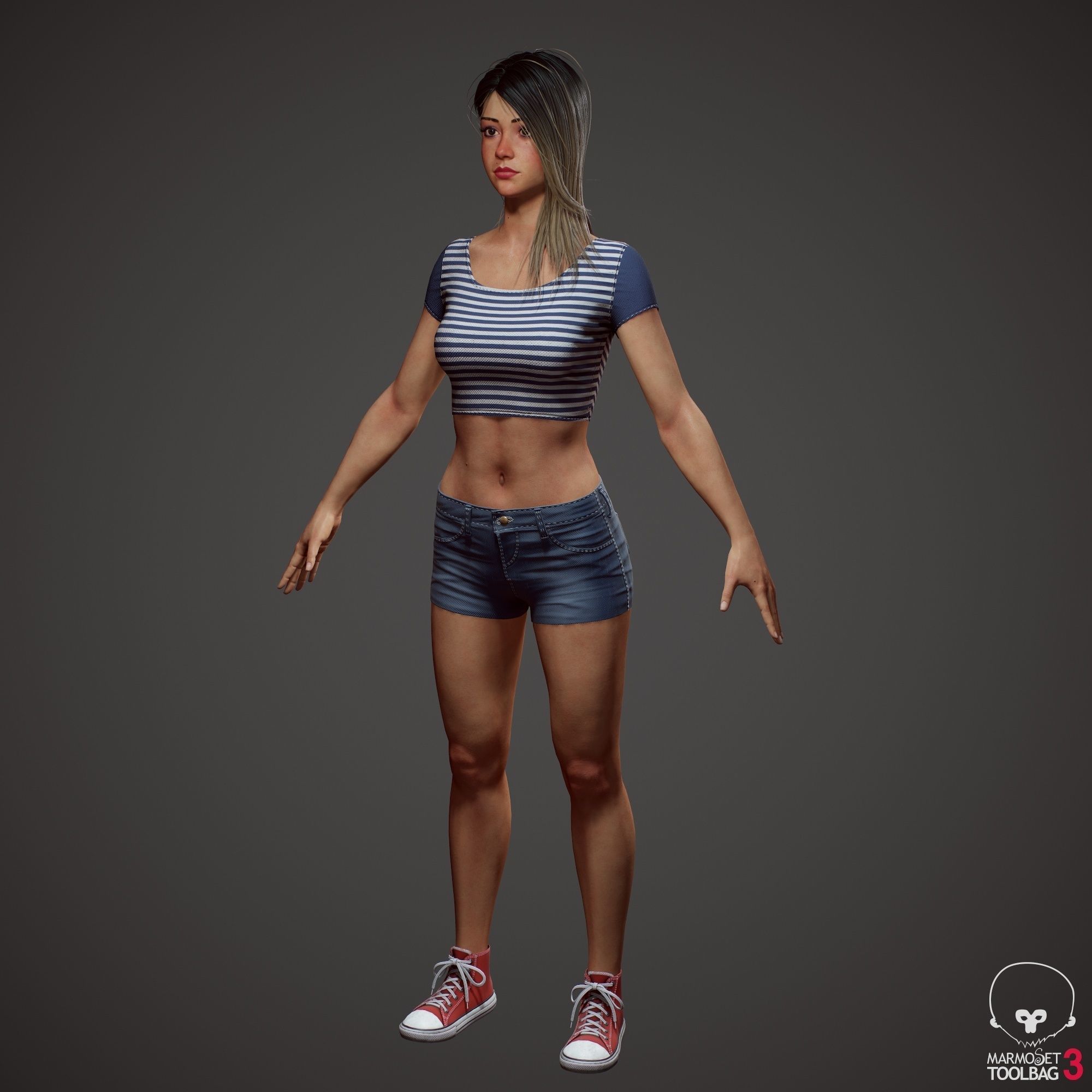 Teenage girl in shorts  Low-poly 3D model_31