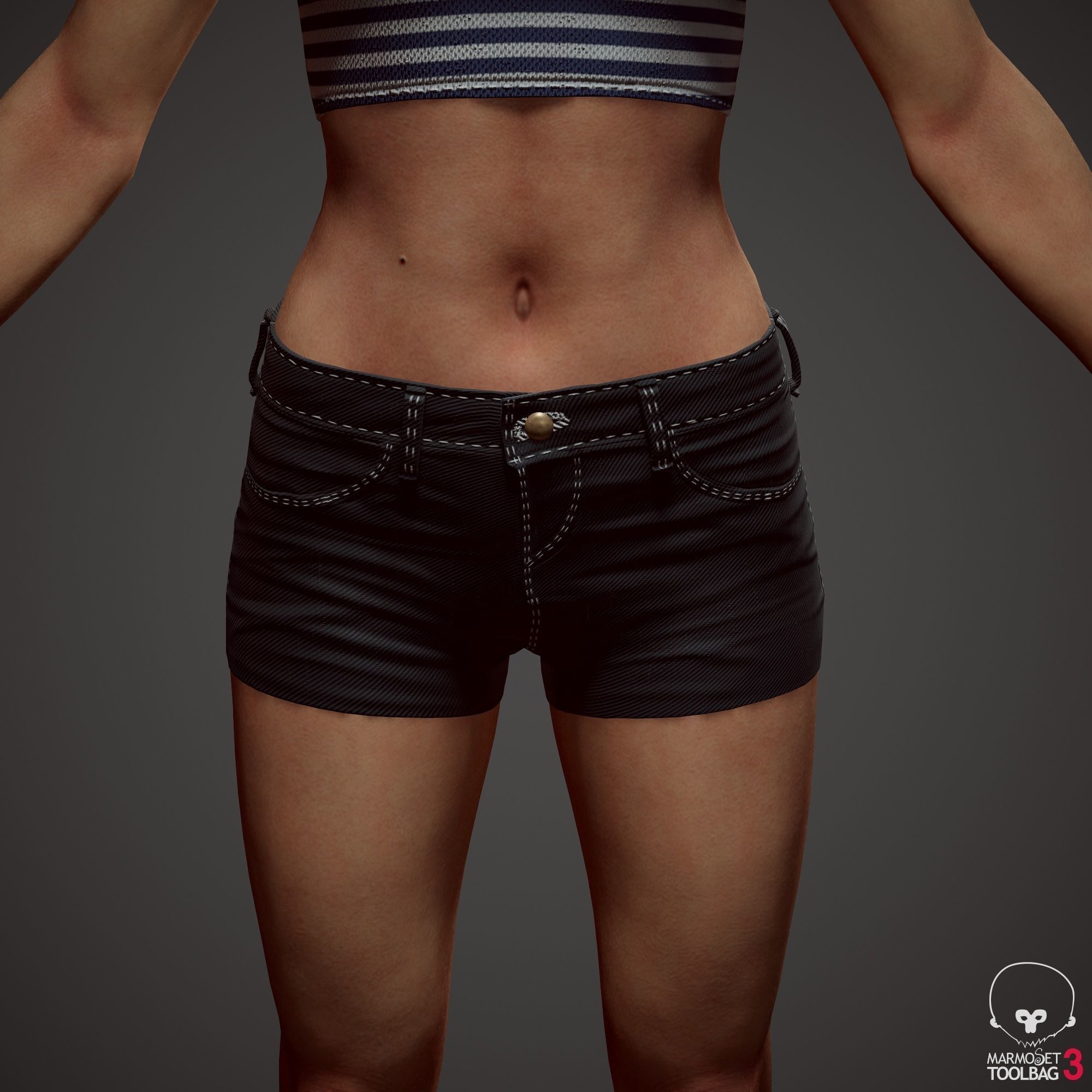 Teenage girl in shorts  Low-poly 3D model_74
