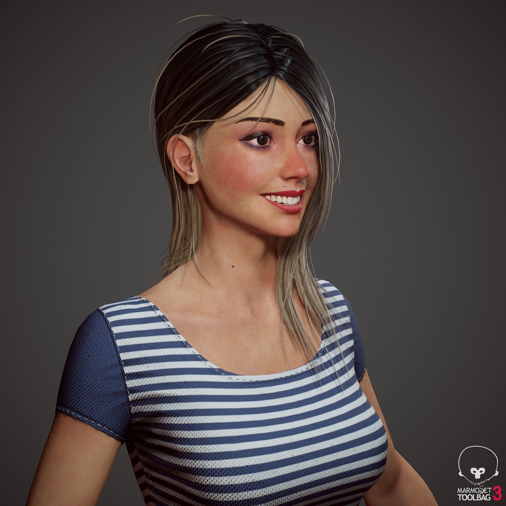 Teenage girl in shorts  Low-poly 3D model_7