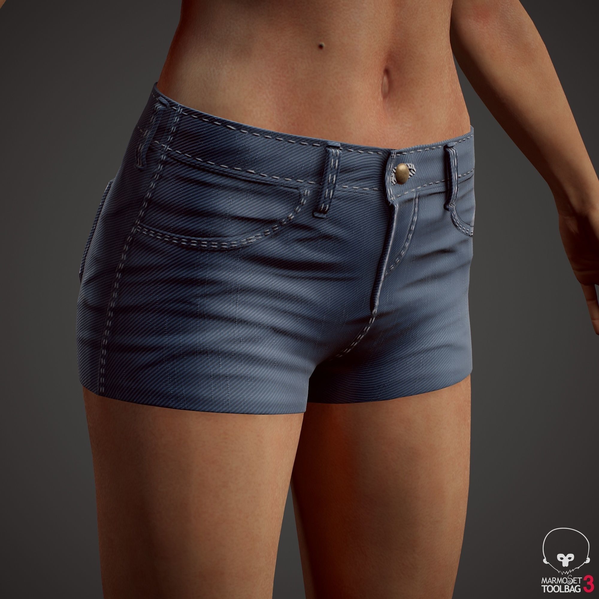 Teenage girl in shorts  Low-poly 3D model_40