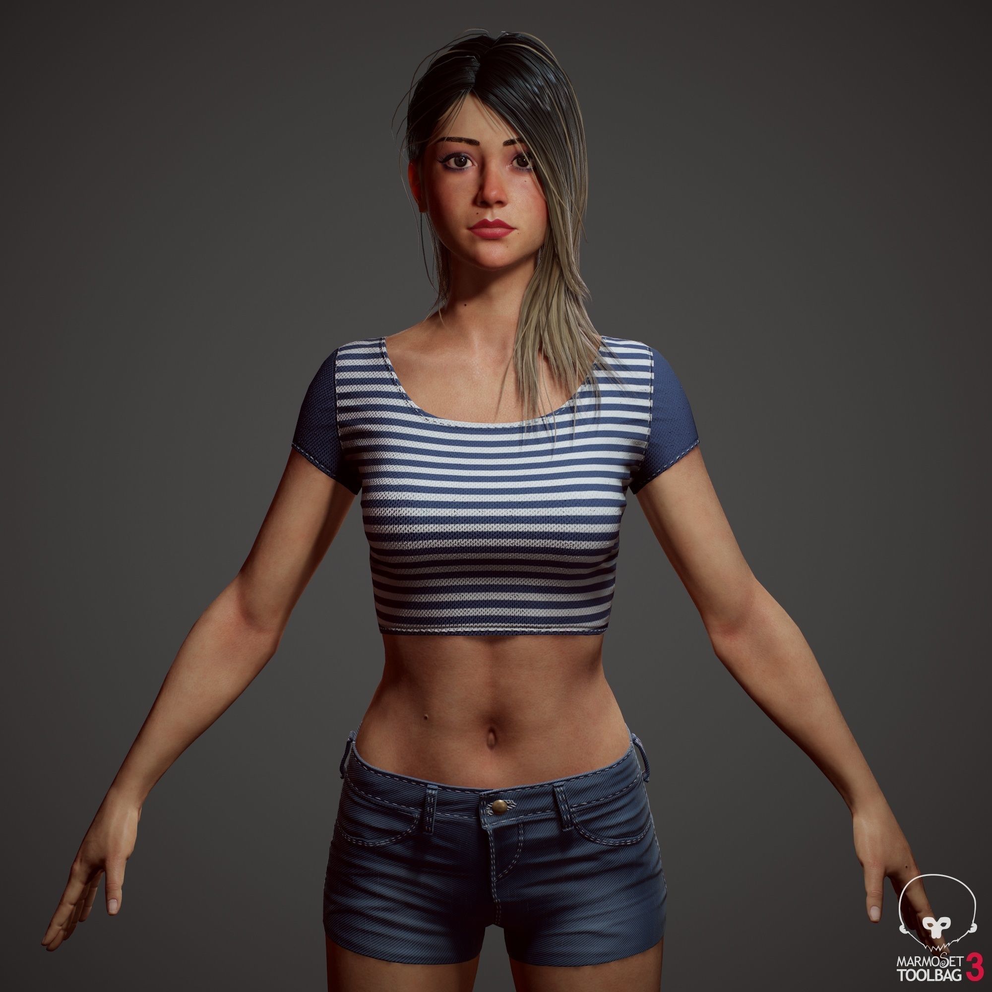 Teenage girl in shorts  Low-poly 3D model_24