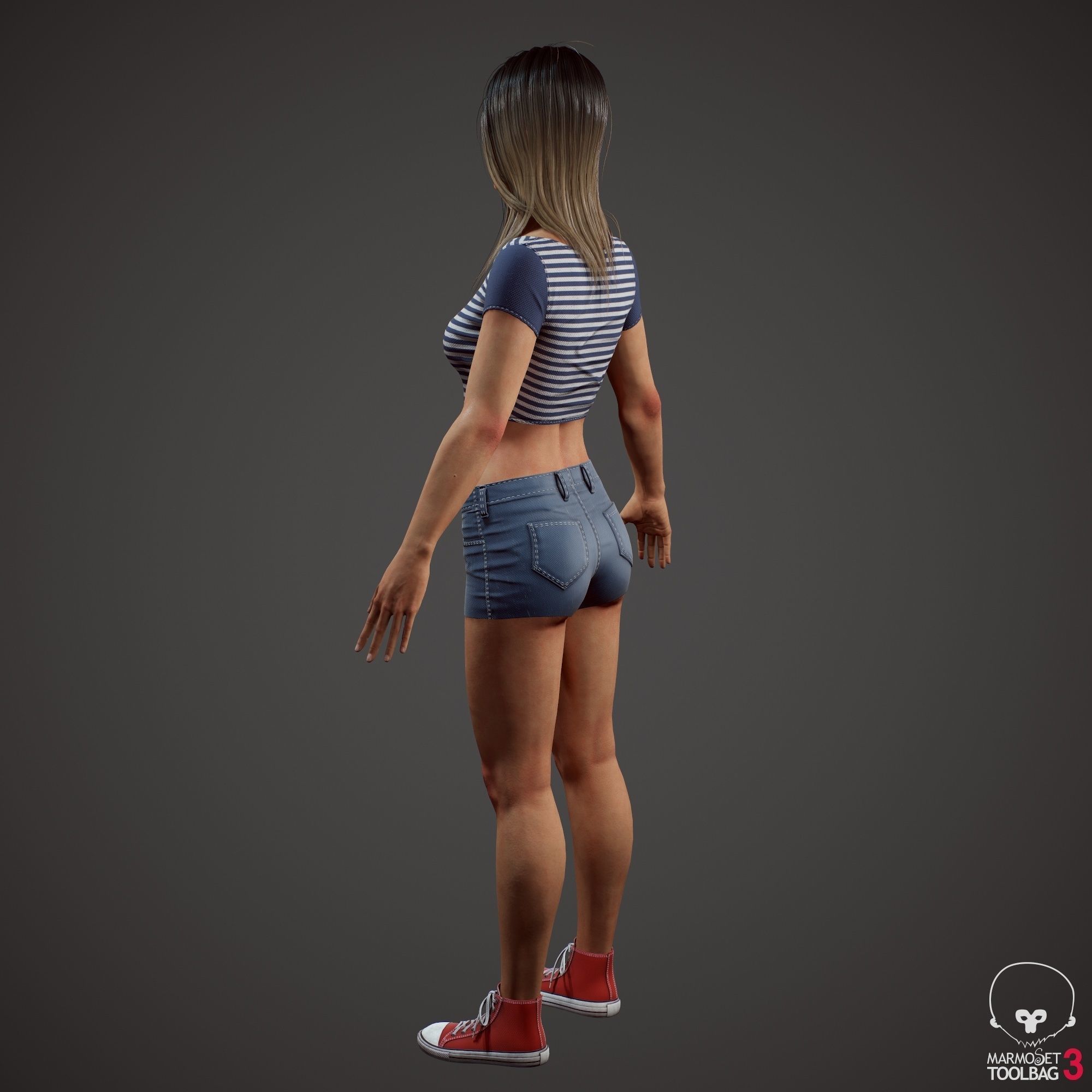 Teenage girl in shorts  Low-poly 3D model_37