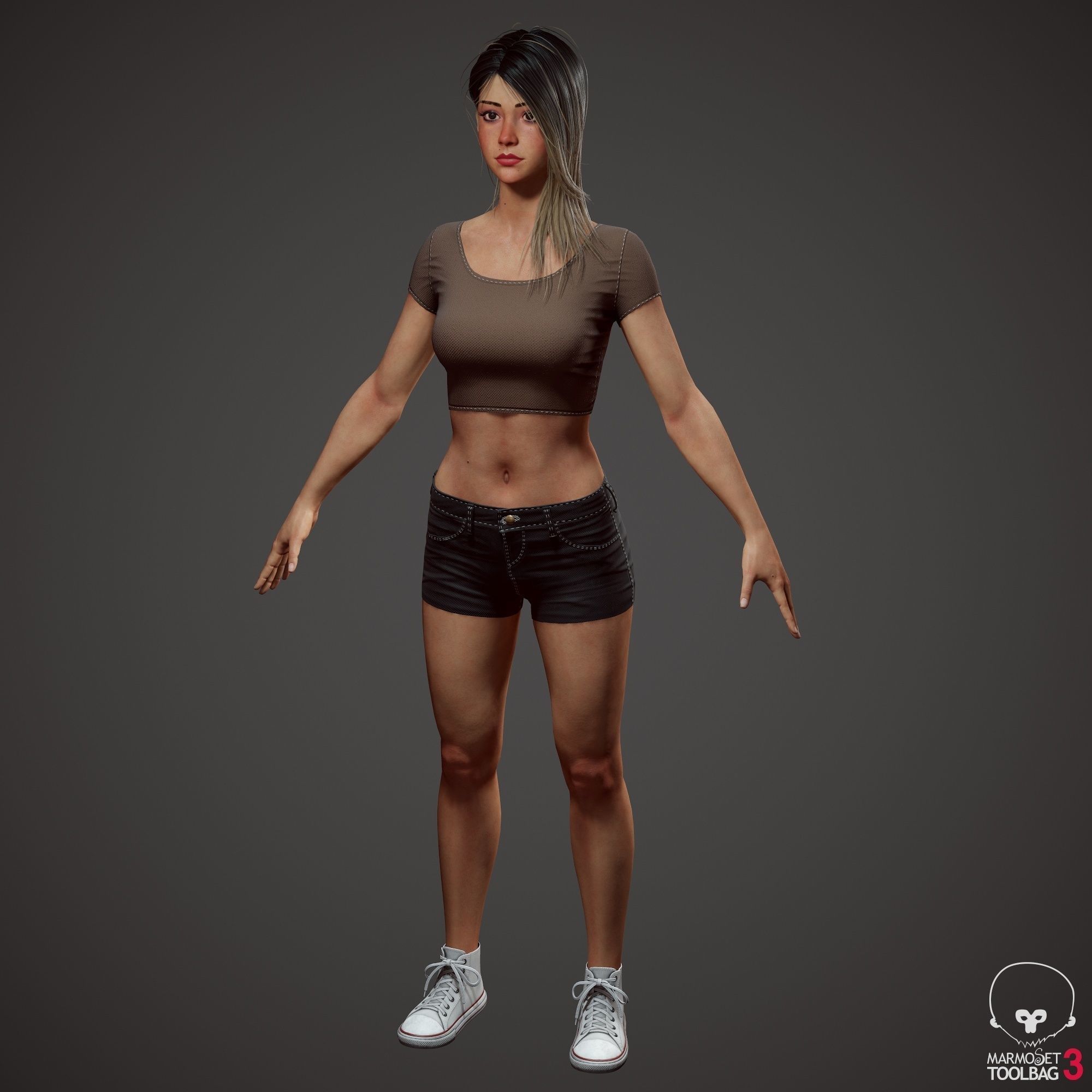 Teenage girl in shorts  Low-poly 3D model_88