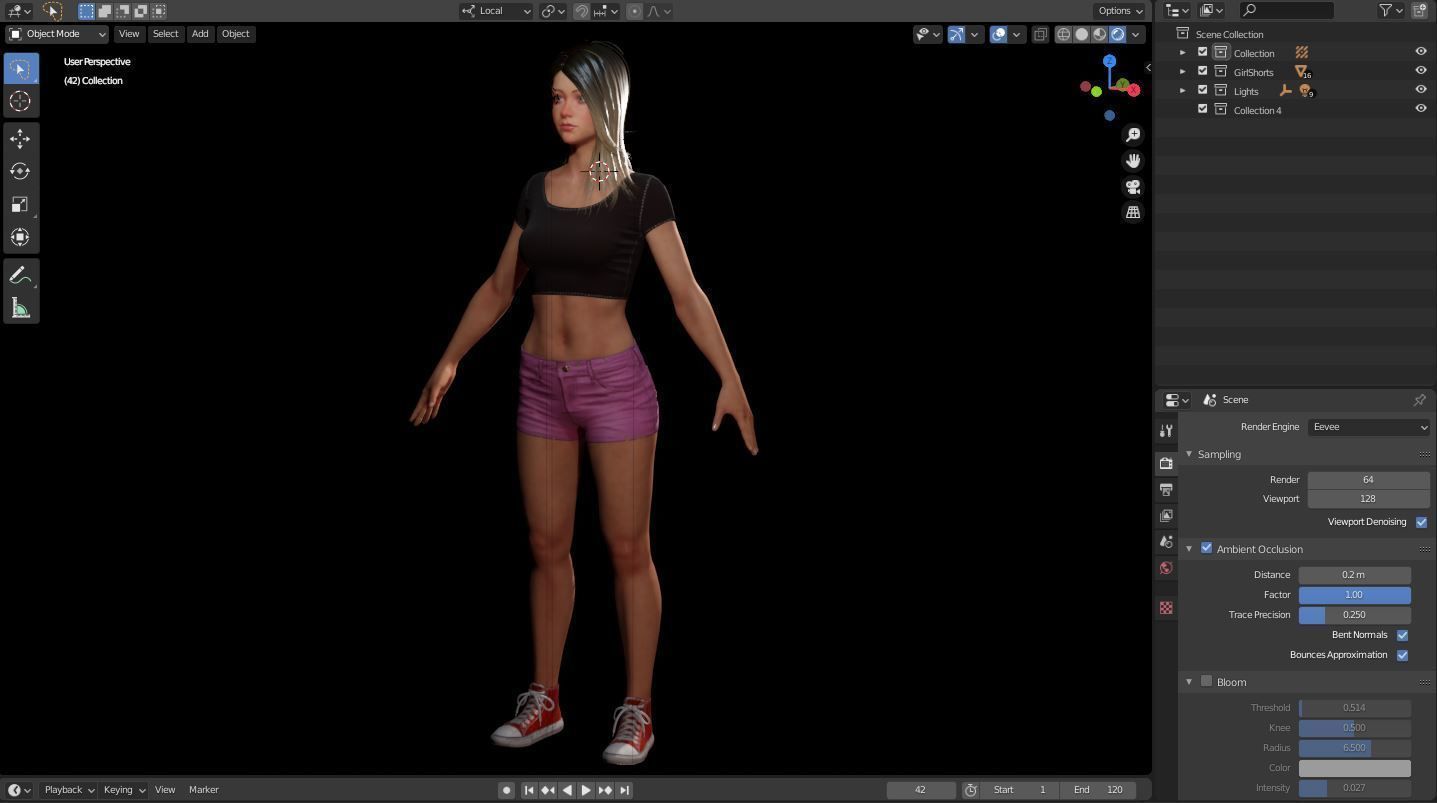 Teenage girl in shorts  Low-poly 3D model_97