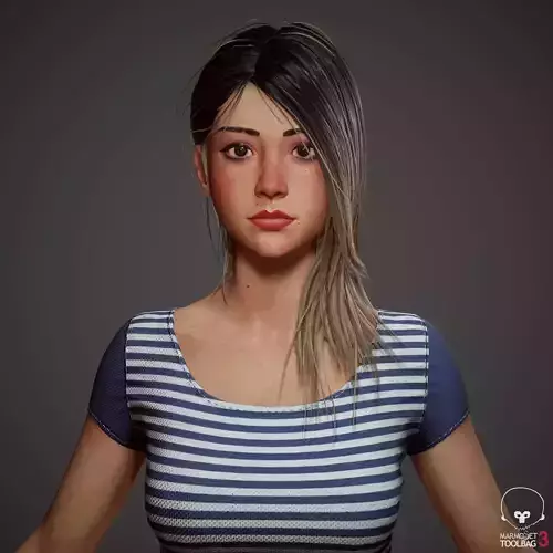 Teenage girl in shorts  Low-poly 3D model