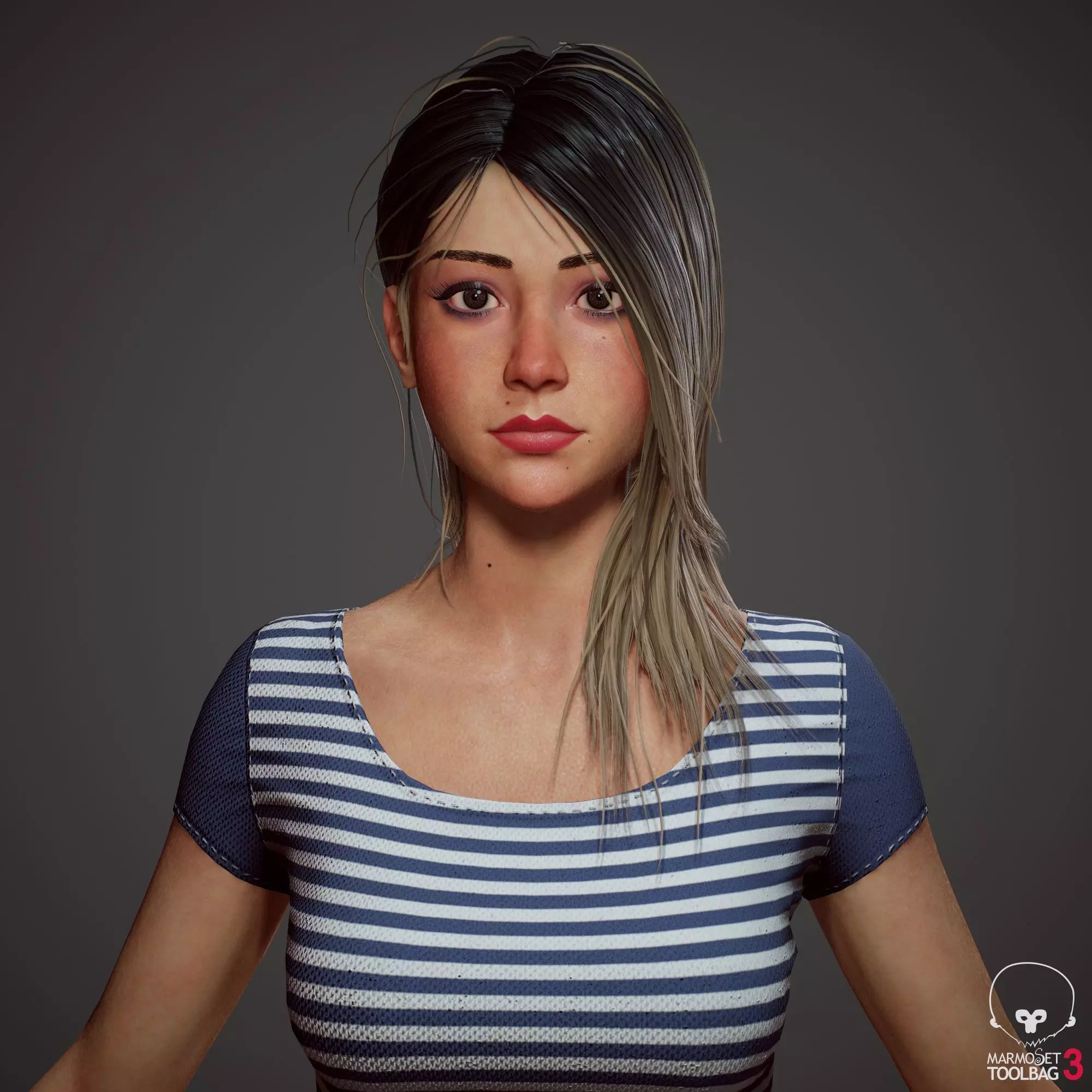 Teenage girl in shorts  Low-poly 3D model_0