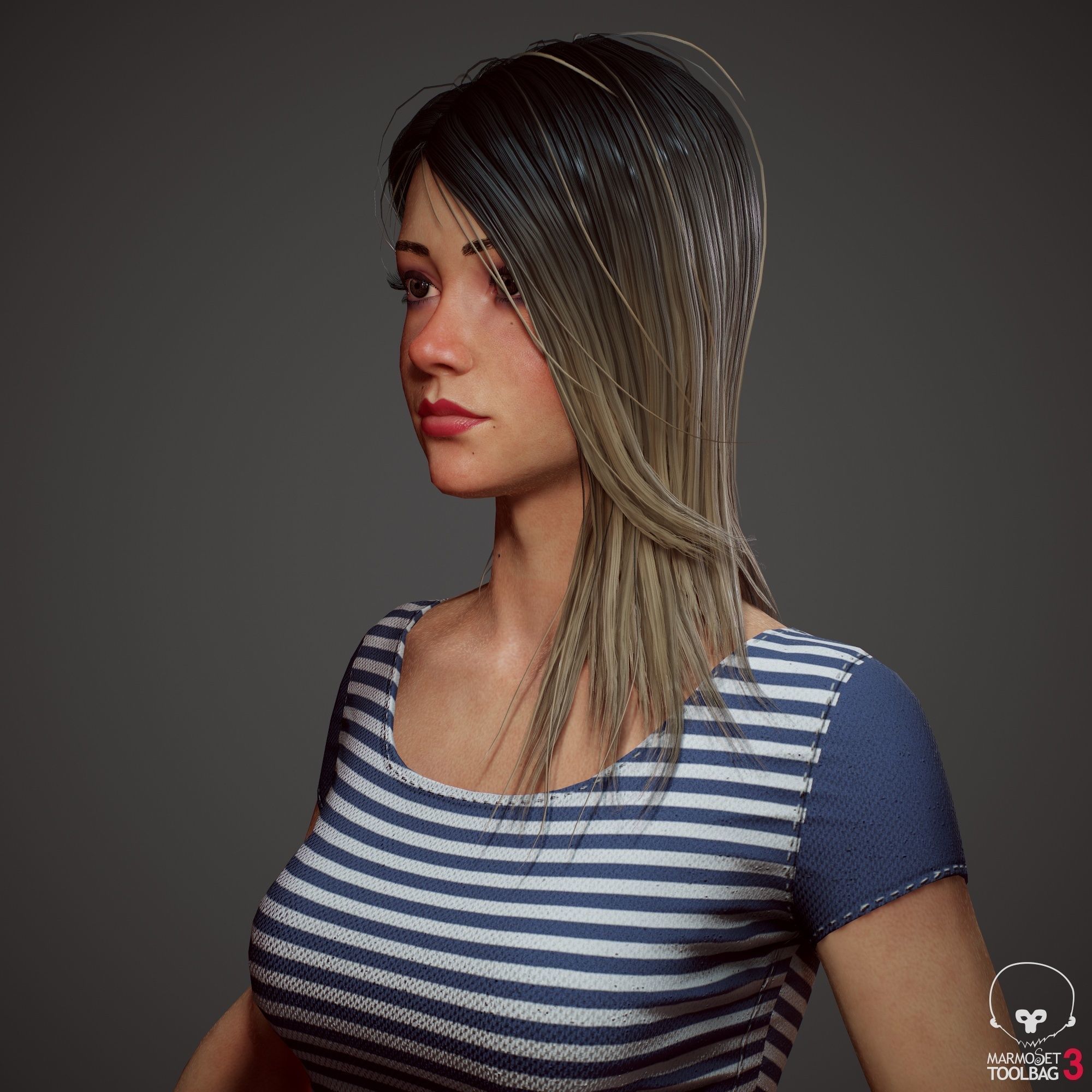 Teenage girl in shorts  Low-poly 3D model_3