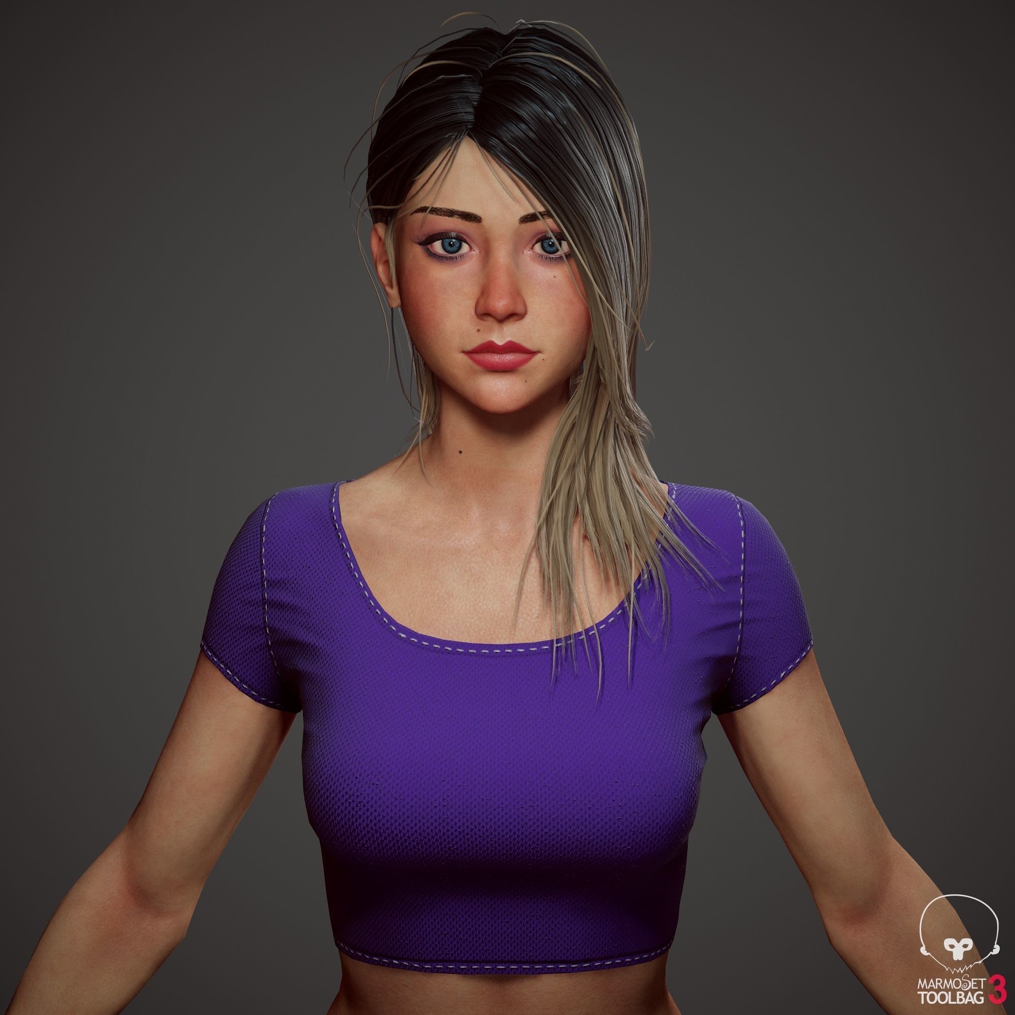 Teenage girl in shorts  Low-poly 3D model_72