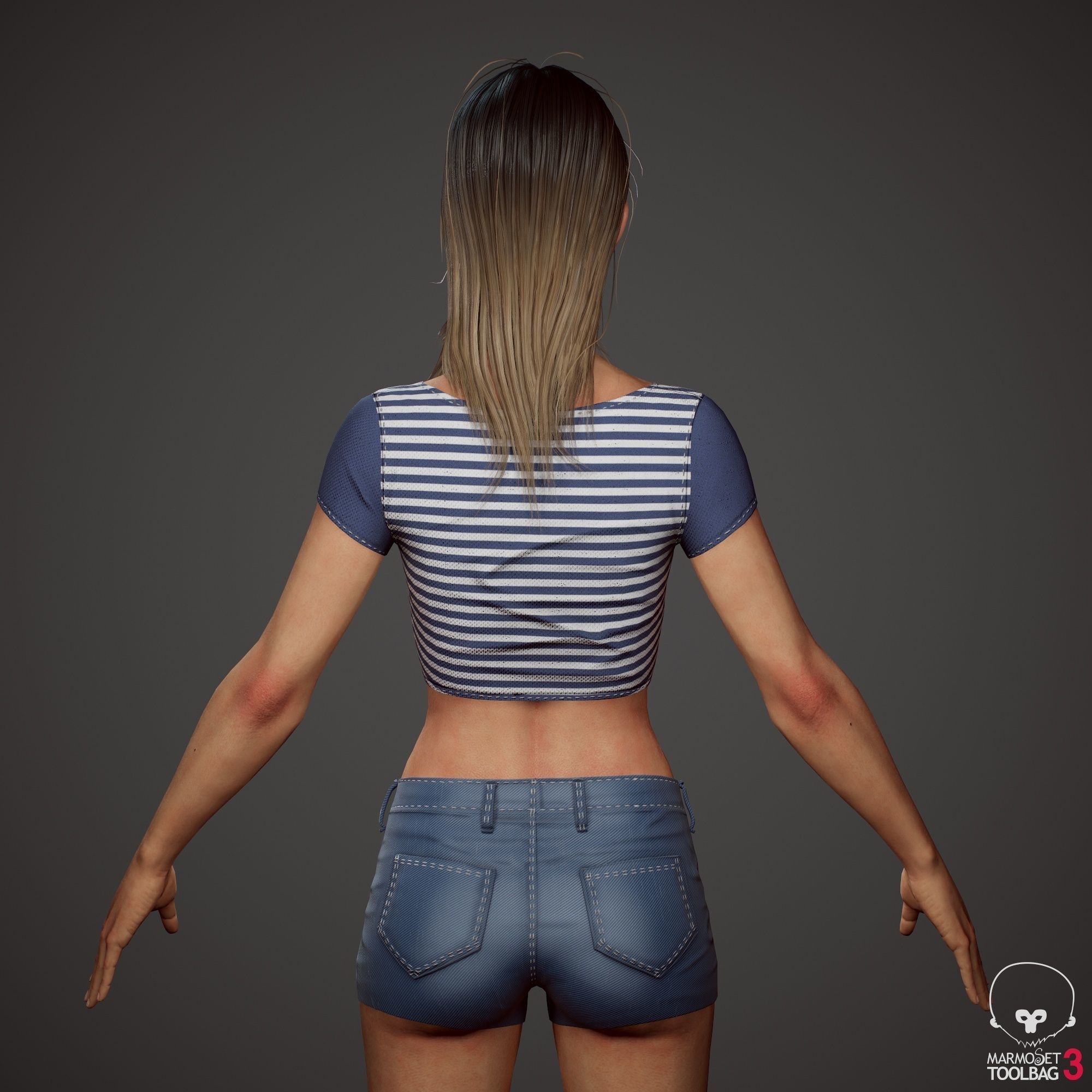 Teenage girl in shorts  Low-poly 3D model_28