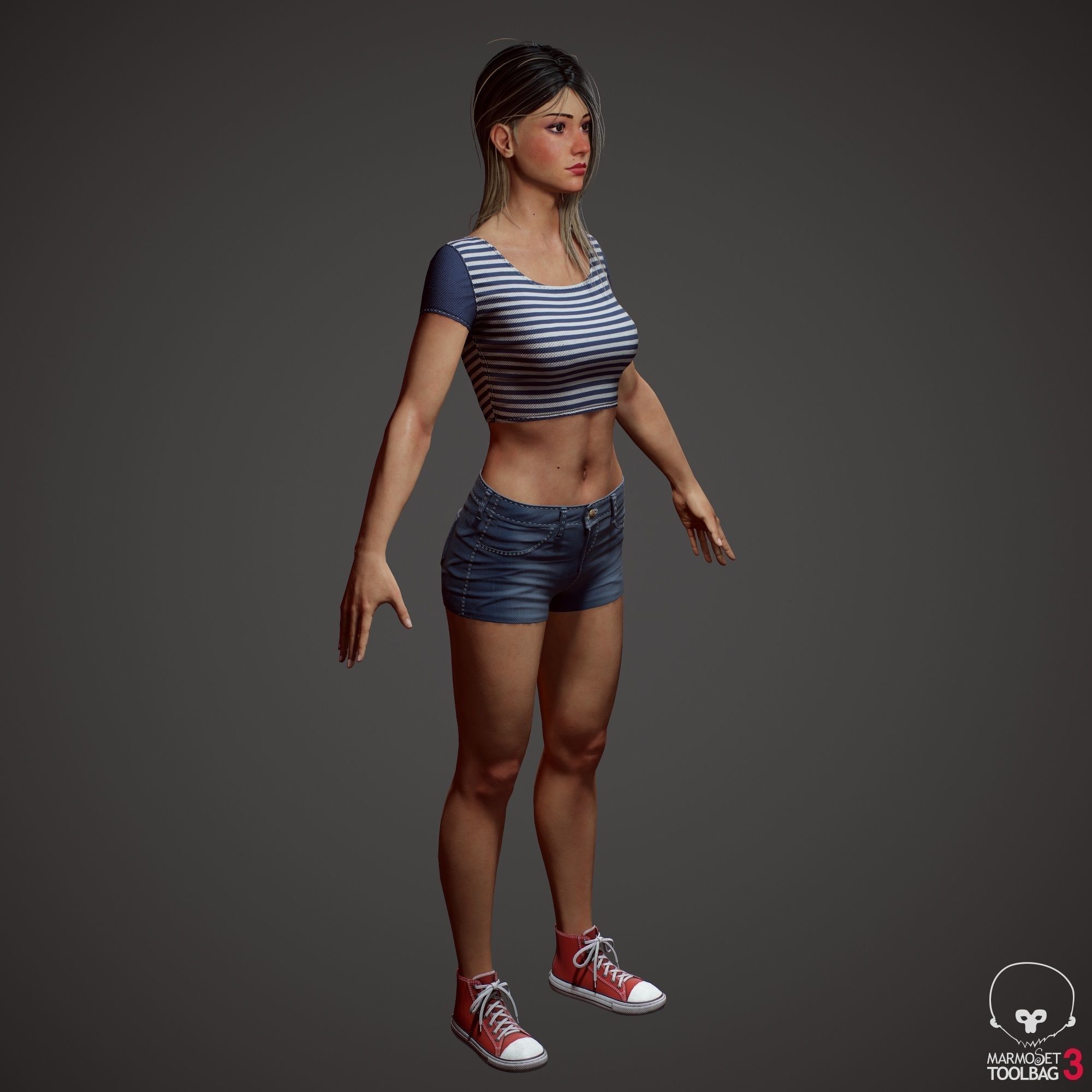 Teenage girl in shorts  Low-poly 3D model_33