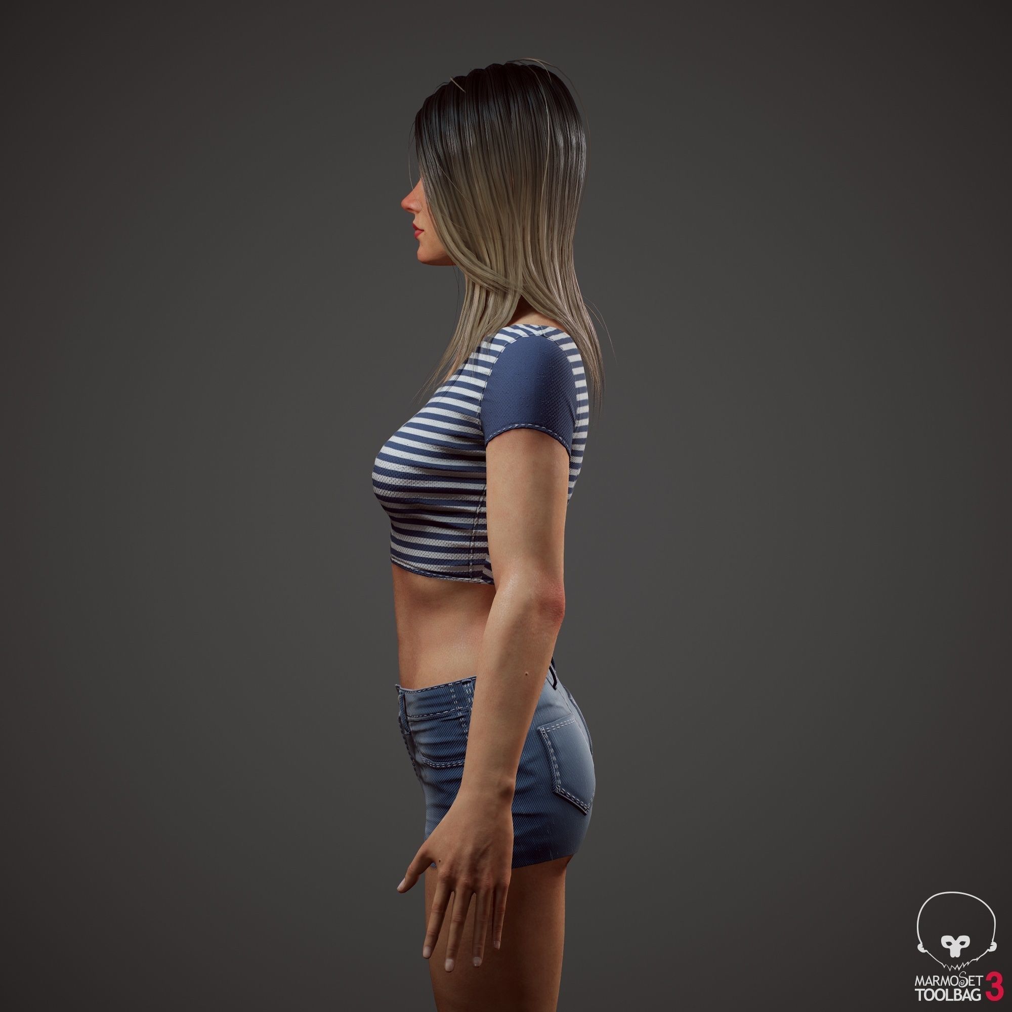 Teenage girl in shorts  Low-poly 3D model_30