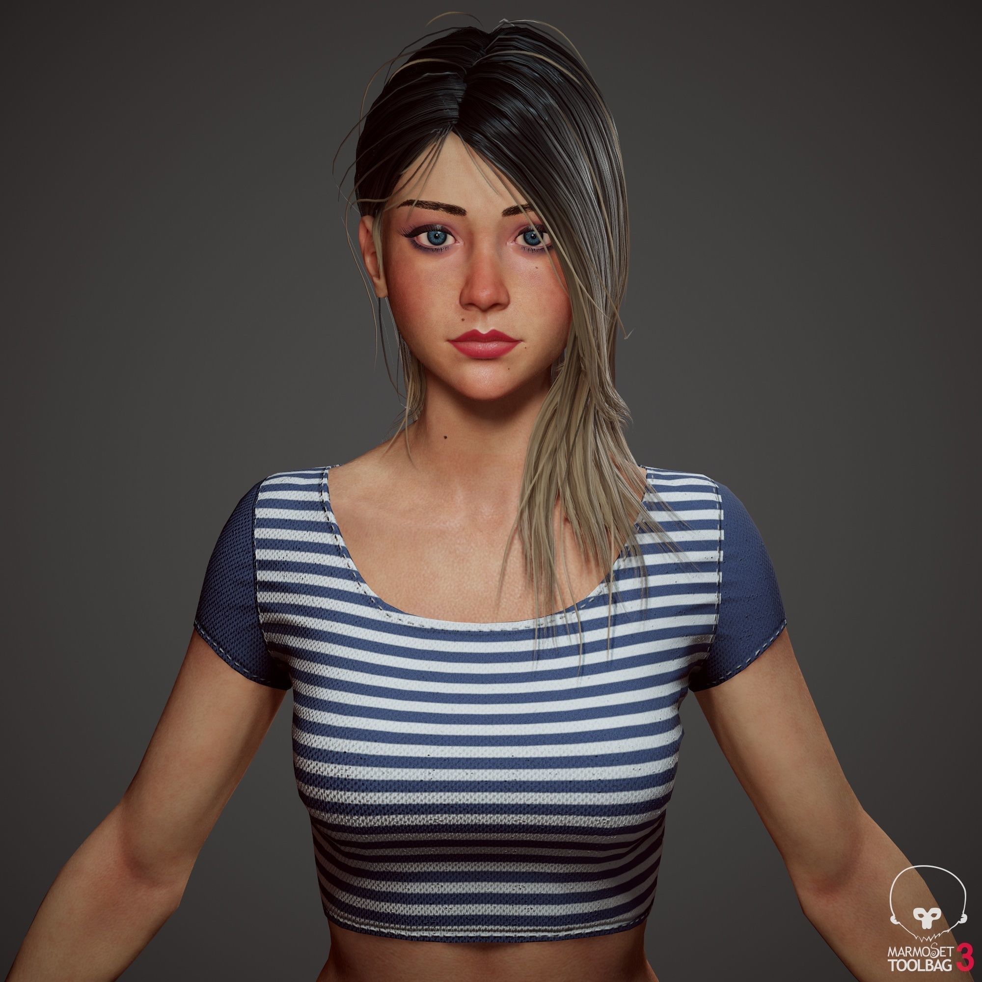 Teenage girl in shorts  Low-poly 3D model_68