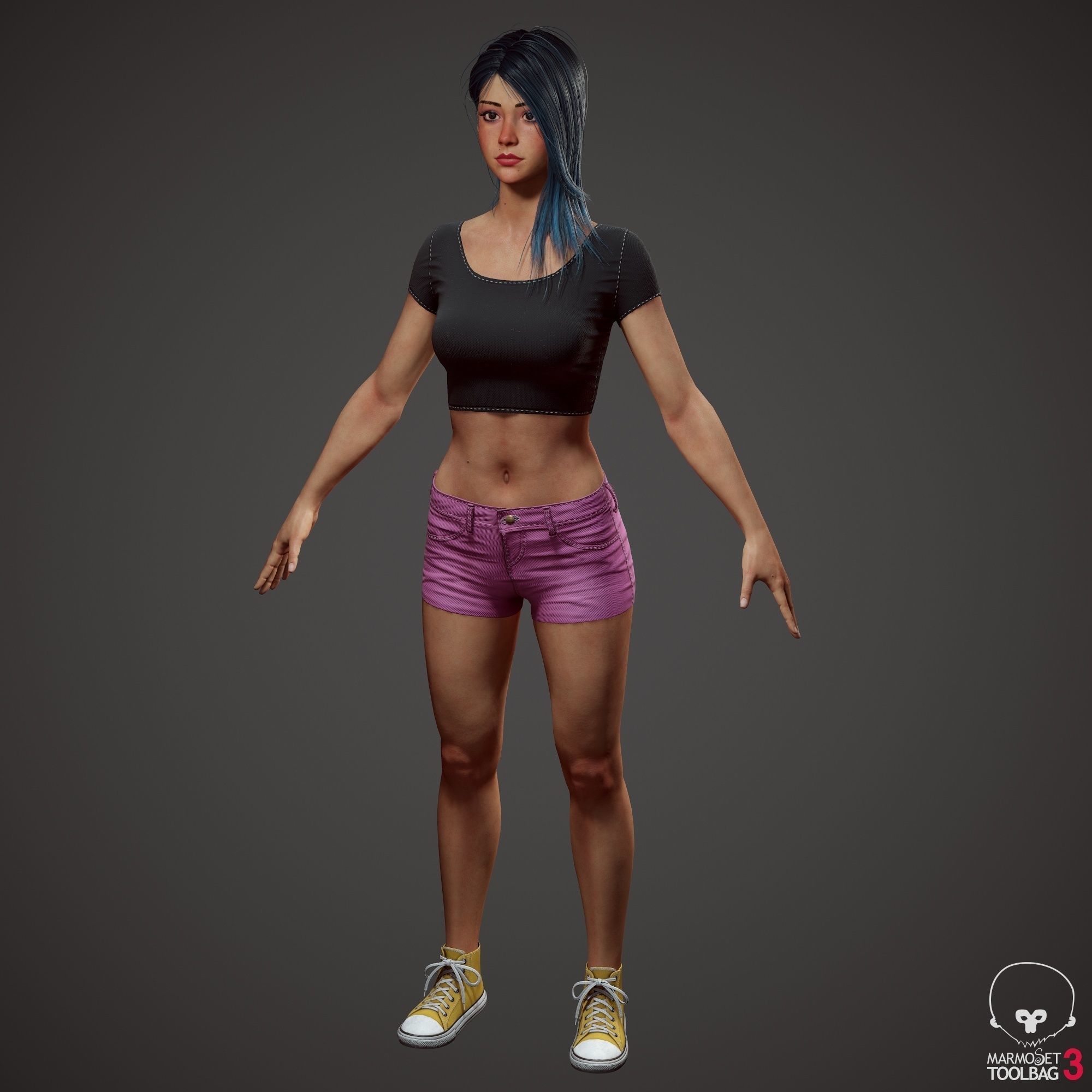 Teenage girl in shorts  Low-poly 3D model_86