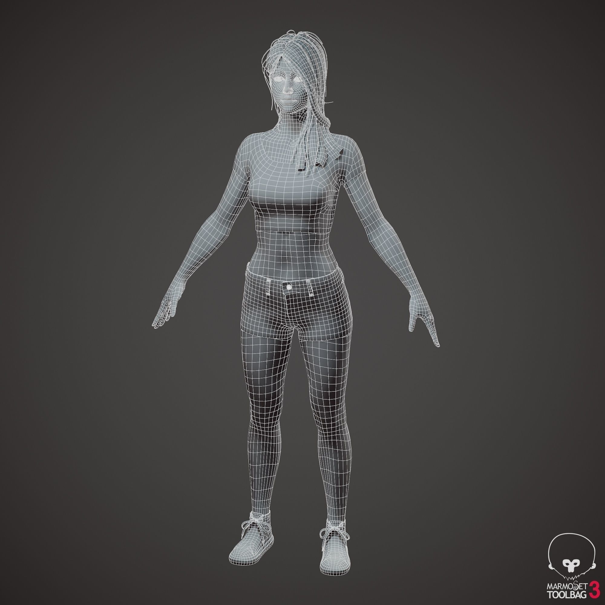 Teenage girl in shorts  Low-poly 3D model_53