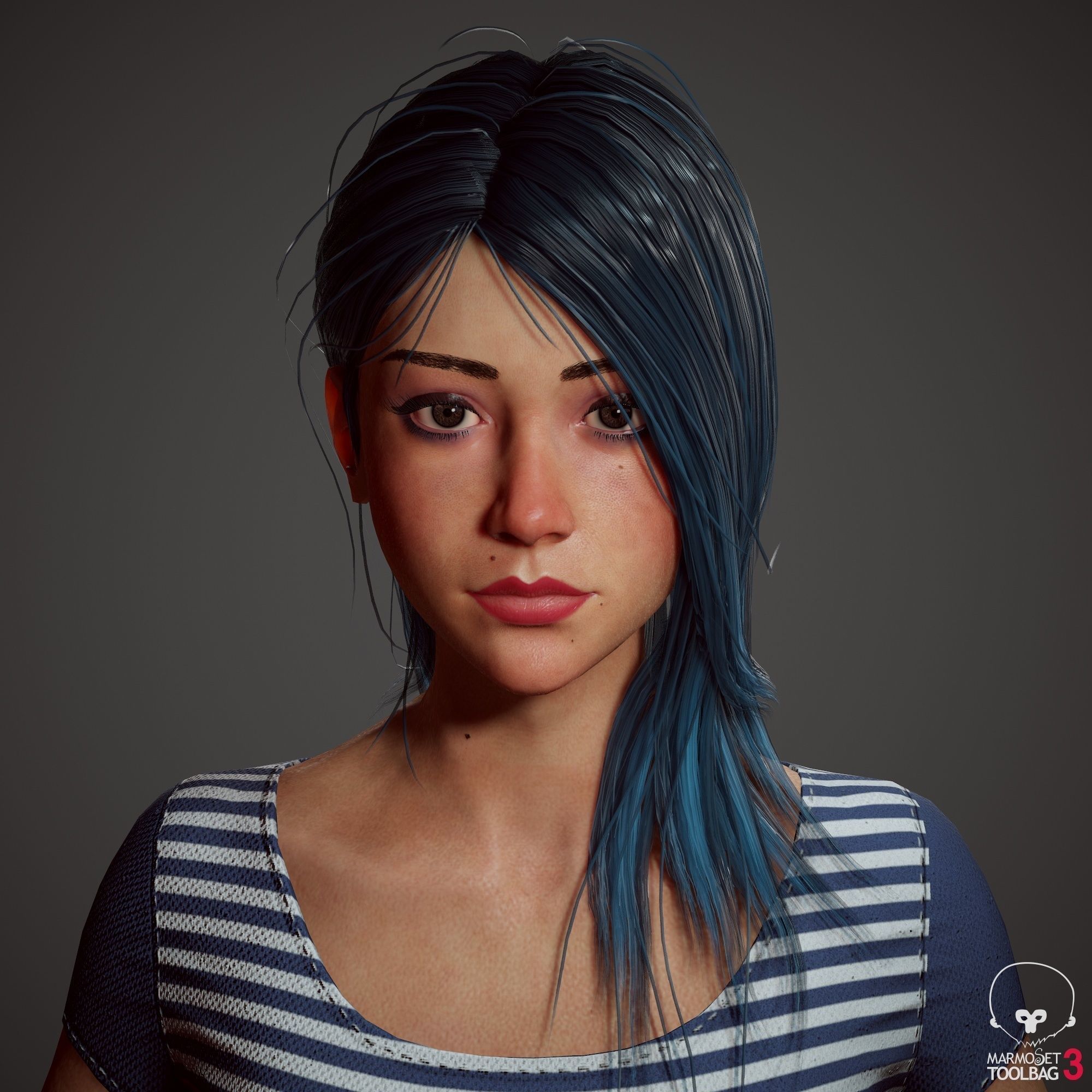 Teenage girl in shorts  Low-poly 3D model_83