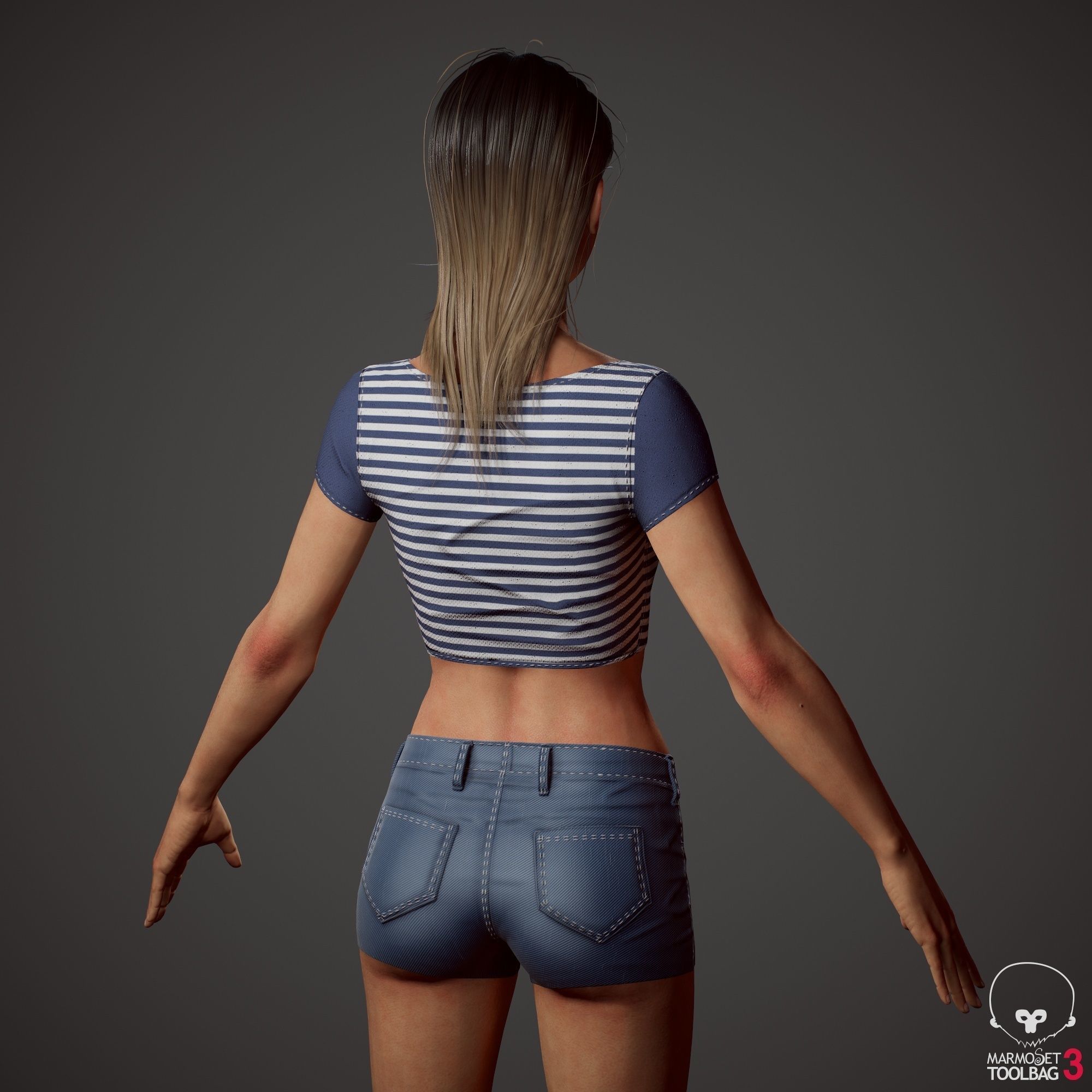 Teenage girl in shorts  Low-poly 3D model_27