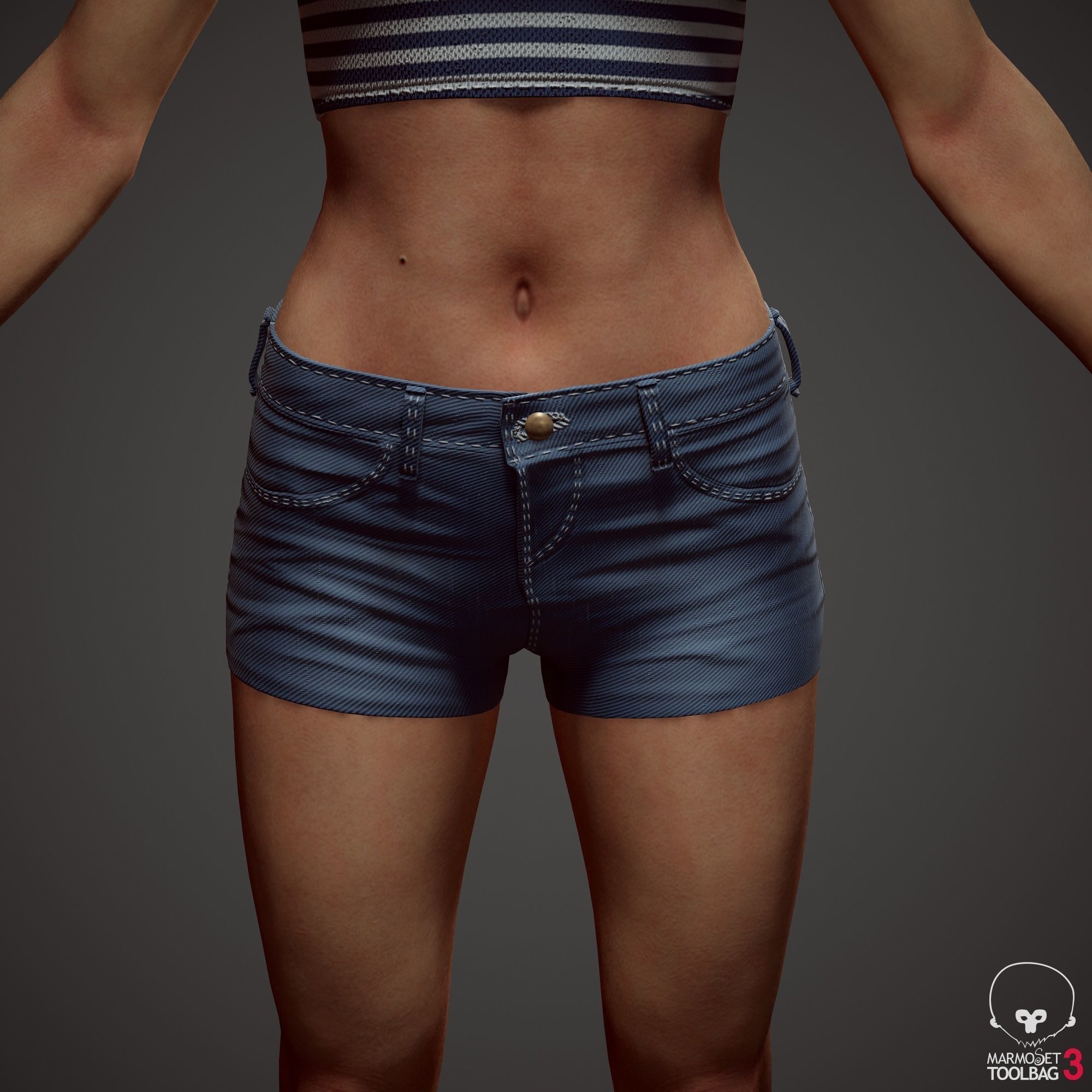 Teenage girl in shorts  Low-poly 3D model_73