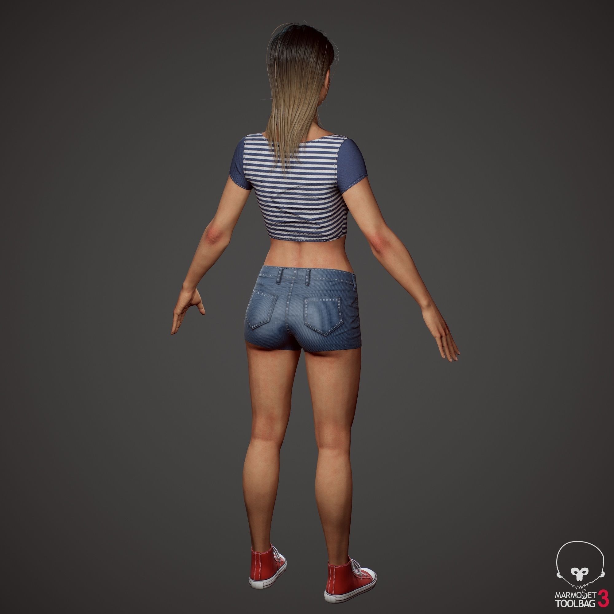 Teenage girl in shorts  Low-poly 3D model_35