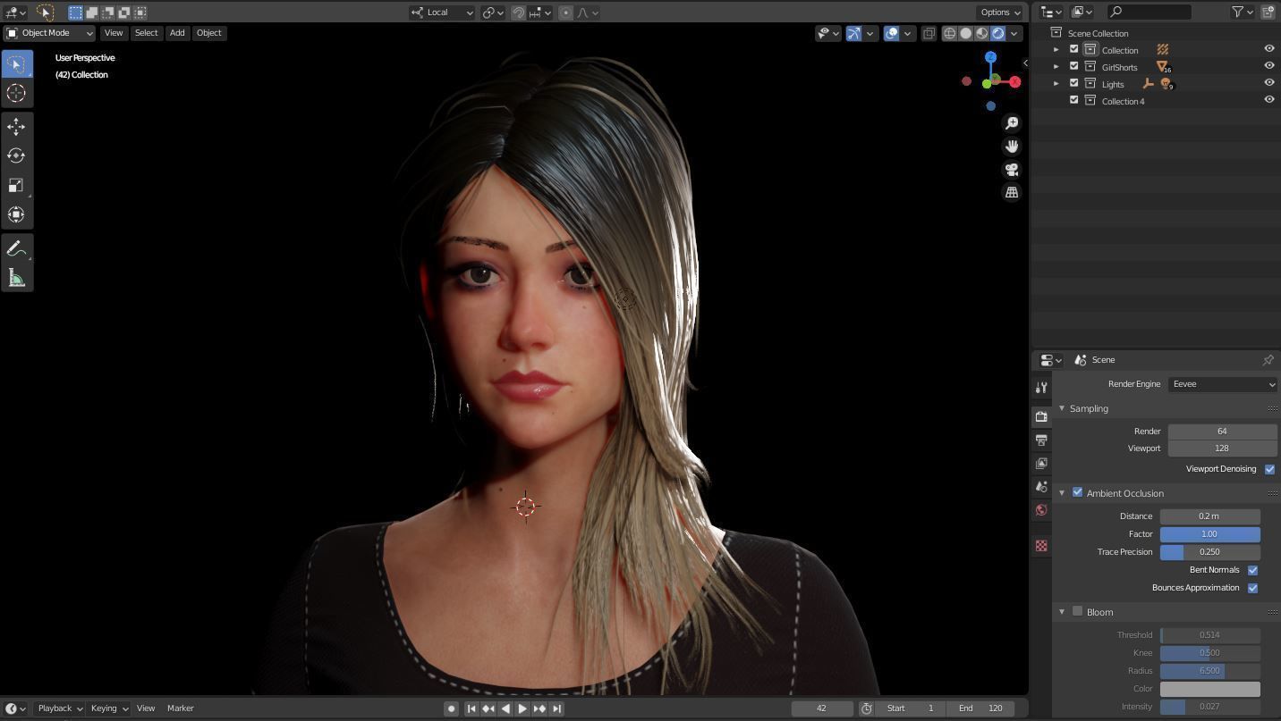 Teenage girl in shorts  Low-poly 3D model_96