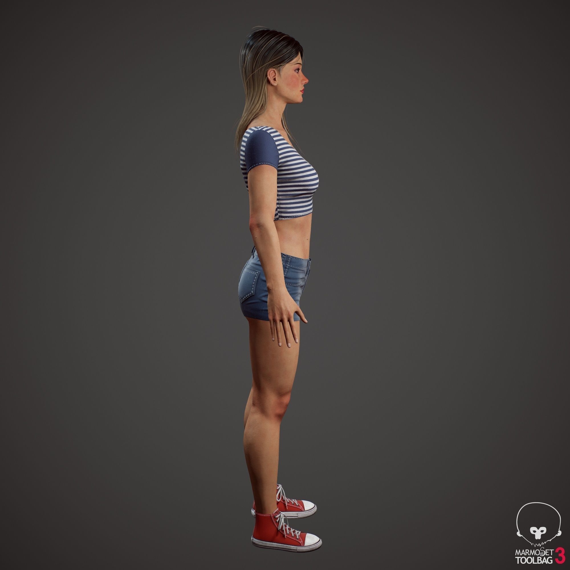 Teenage girl in shorts  Low-poly 3D model_34