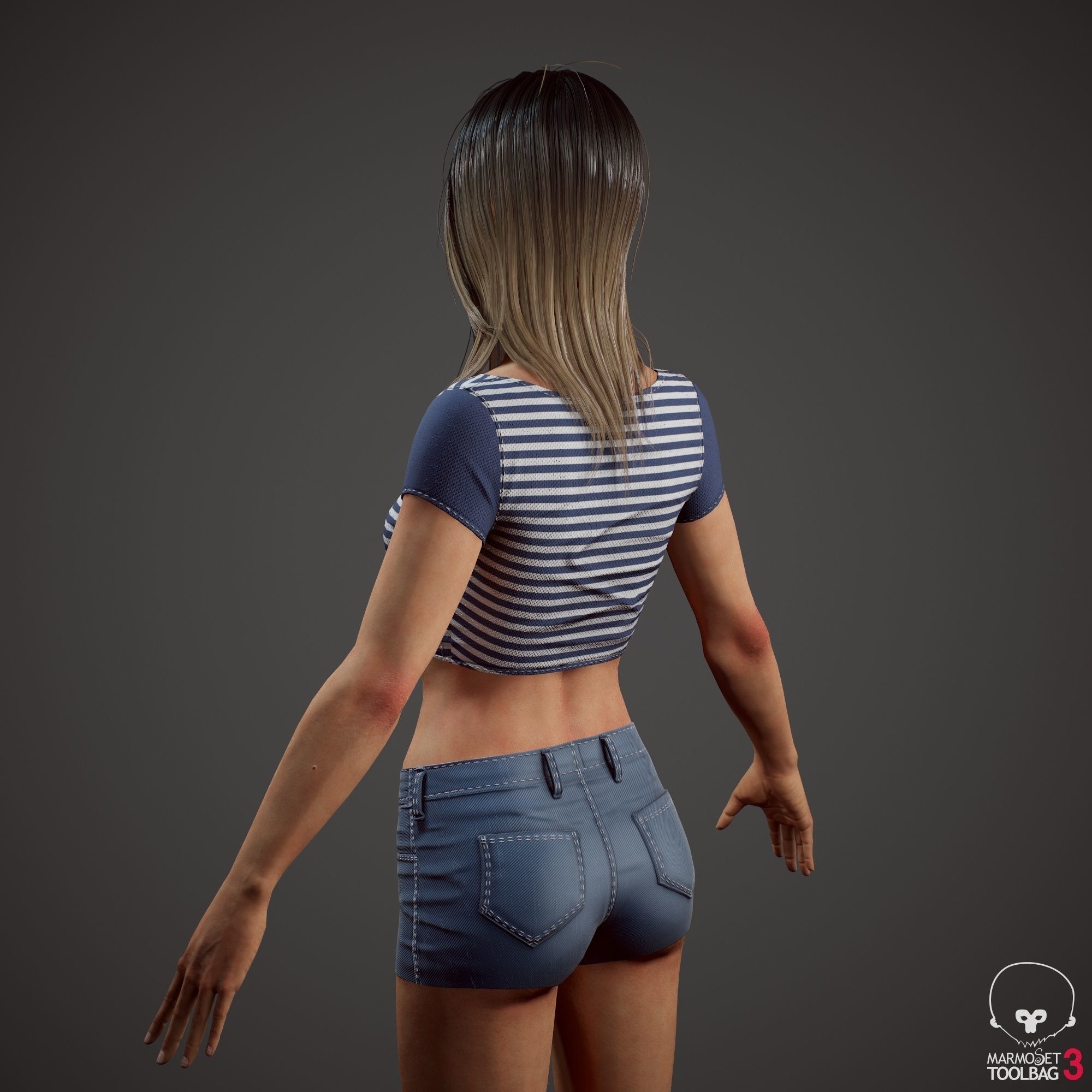 Teenage girl in shorts  Low-poly 3D model_29