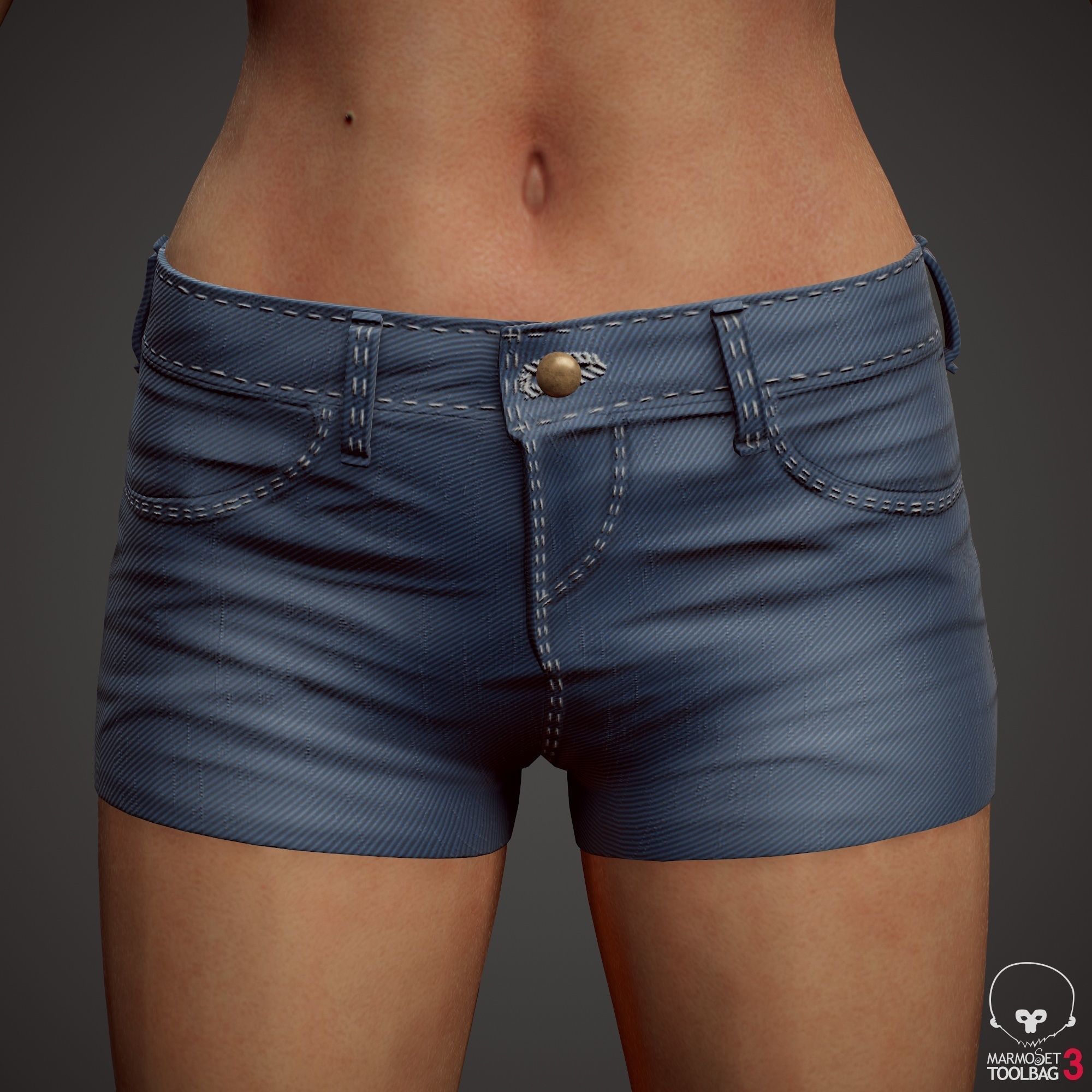 Teenage girl in shorts  Low-poly 3D model_39