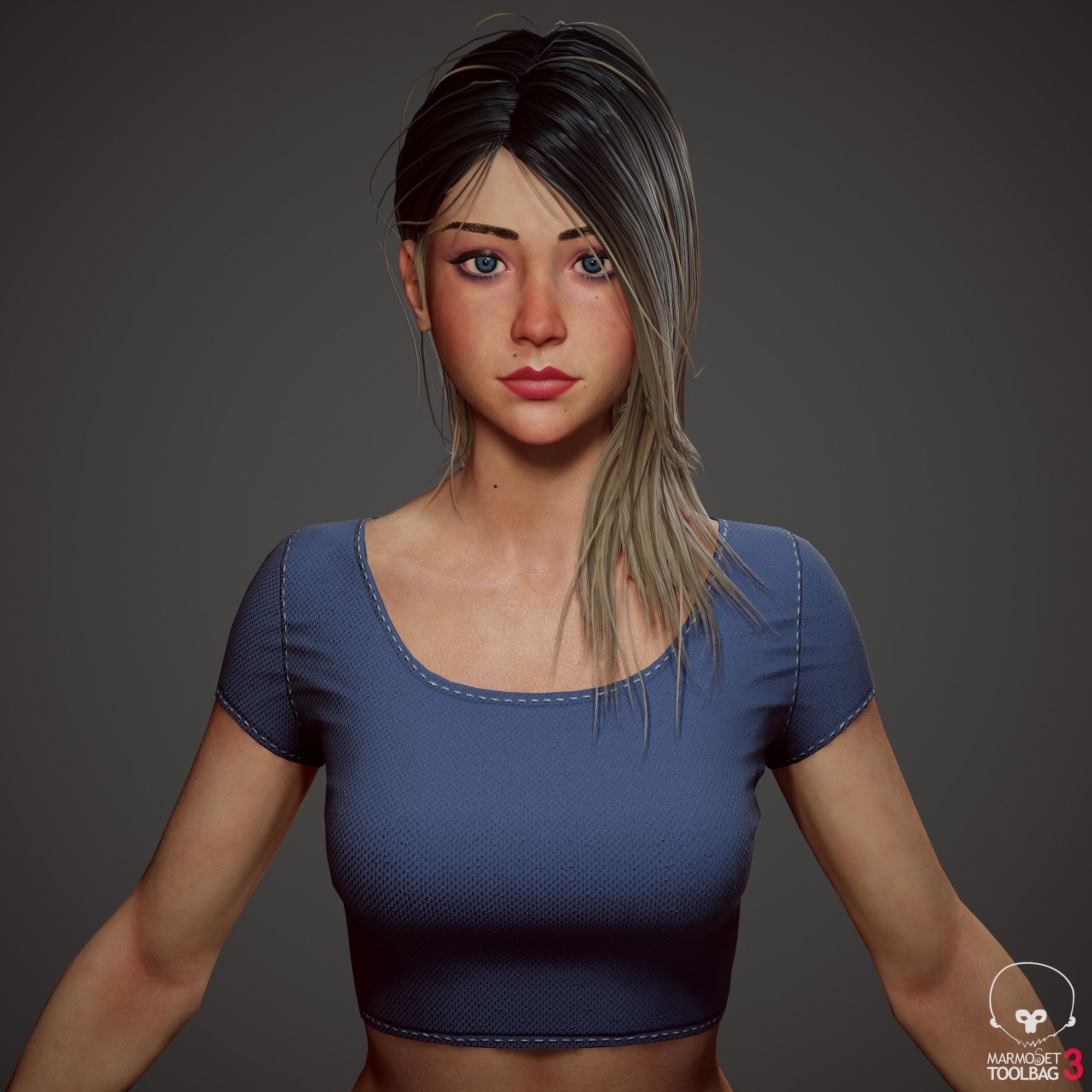 Teenage girl in shorts  Low-poly 3D model_70