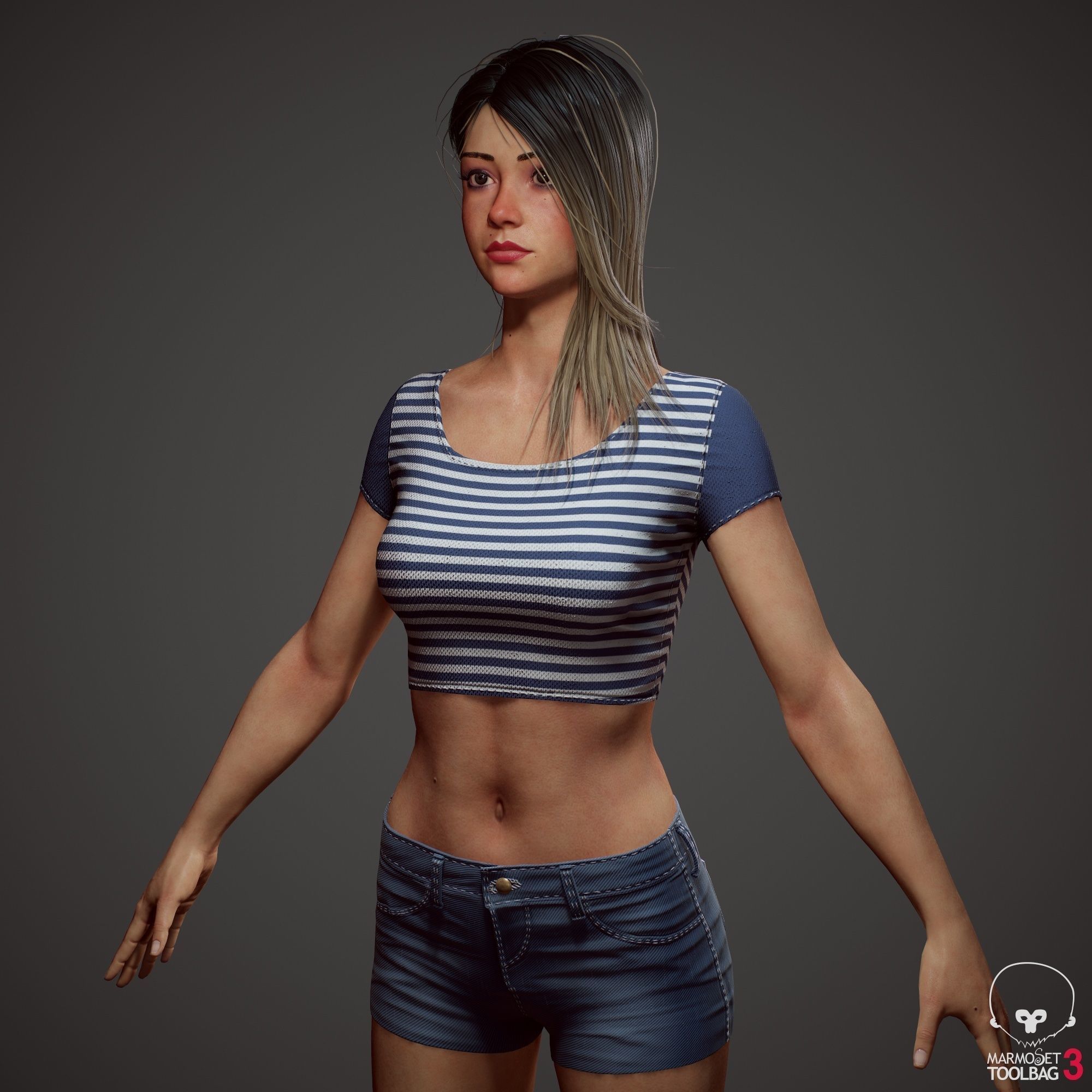 Teenage girl in shorts  Low-poly 3D model_23