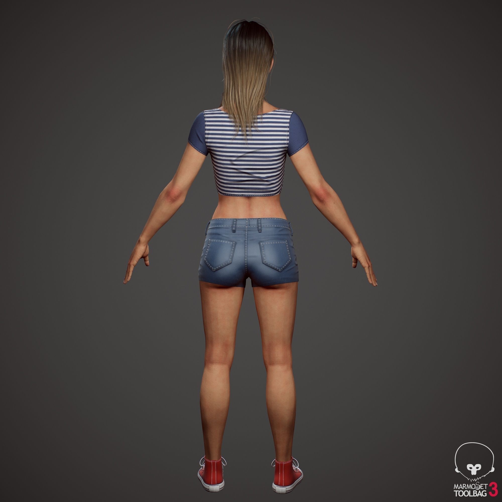 Teenage girl in shorts  Low-poly 3D model_36