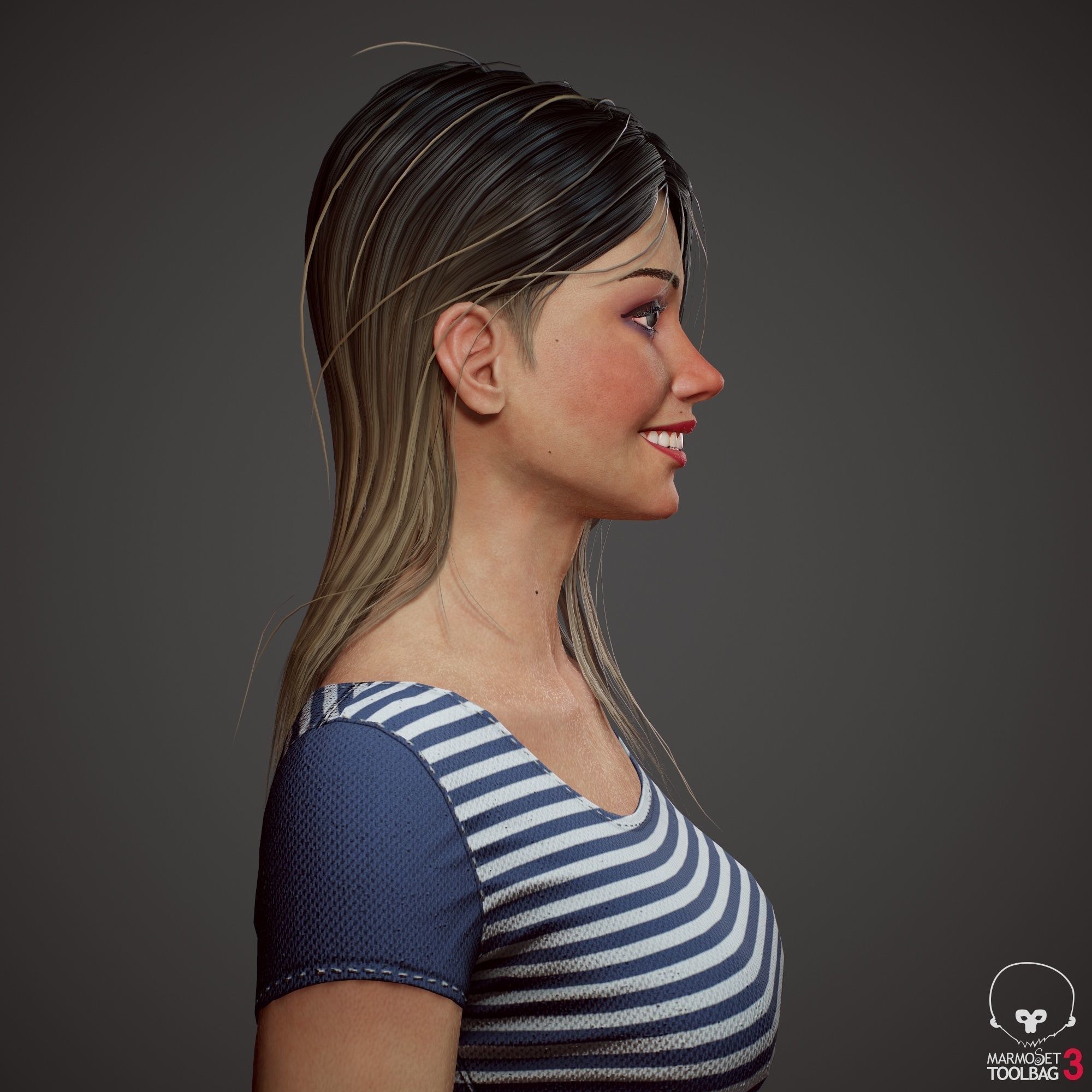 Teenage girl in shorts  Low-poly 3D model_9