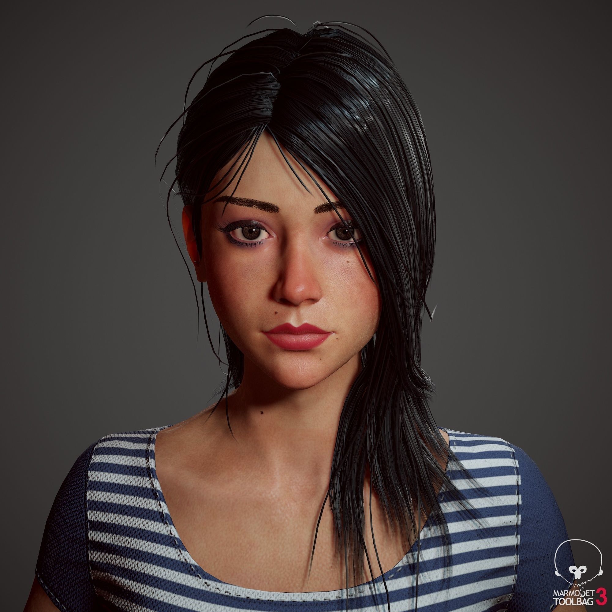 Teenage girl in shorts  Low-poly 3D model_81