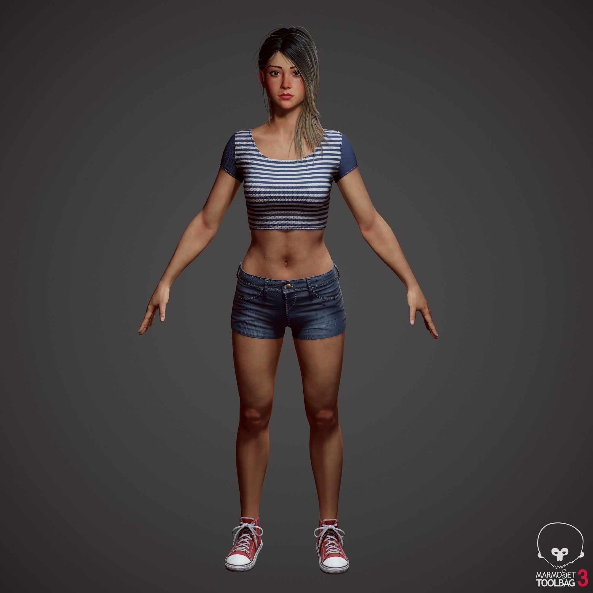 Teenage girl in shorts  Low-poly 3D model_32