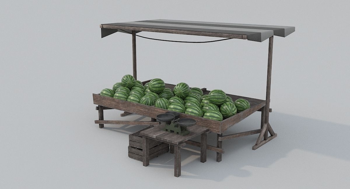 Watermelon Market Low-poly 3D model_2
