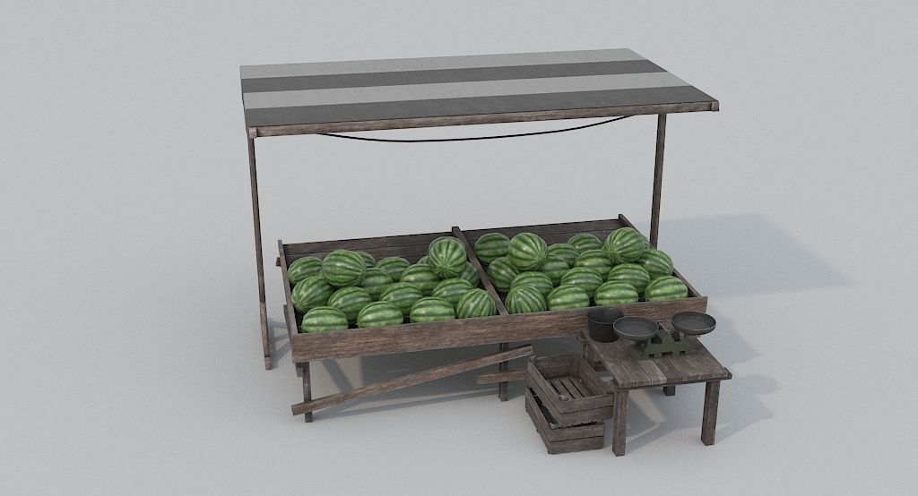 Watermelon Market Low-poly 3D model_1