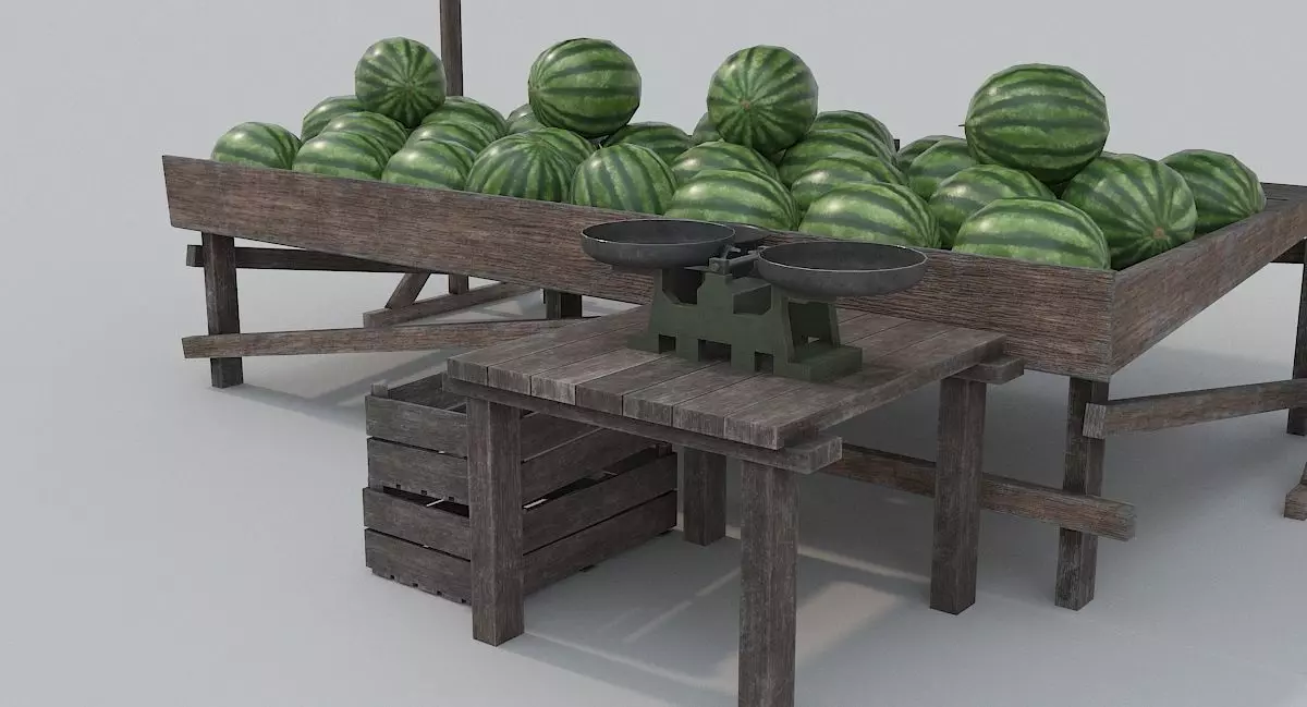 Watermelon Market Low-poly 3D model_0