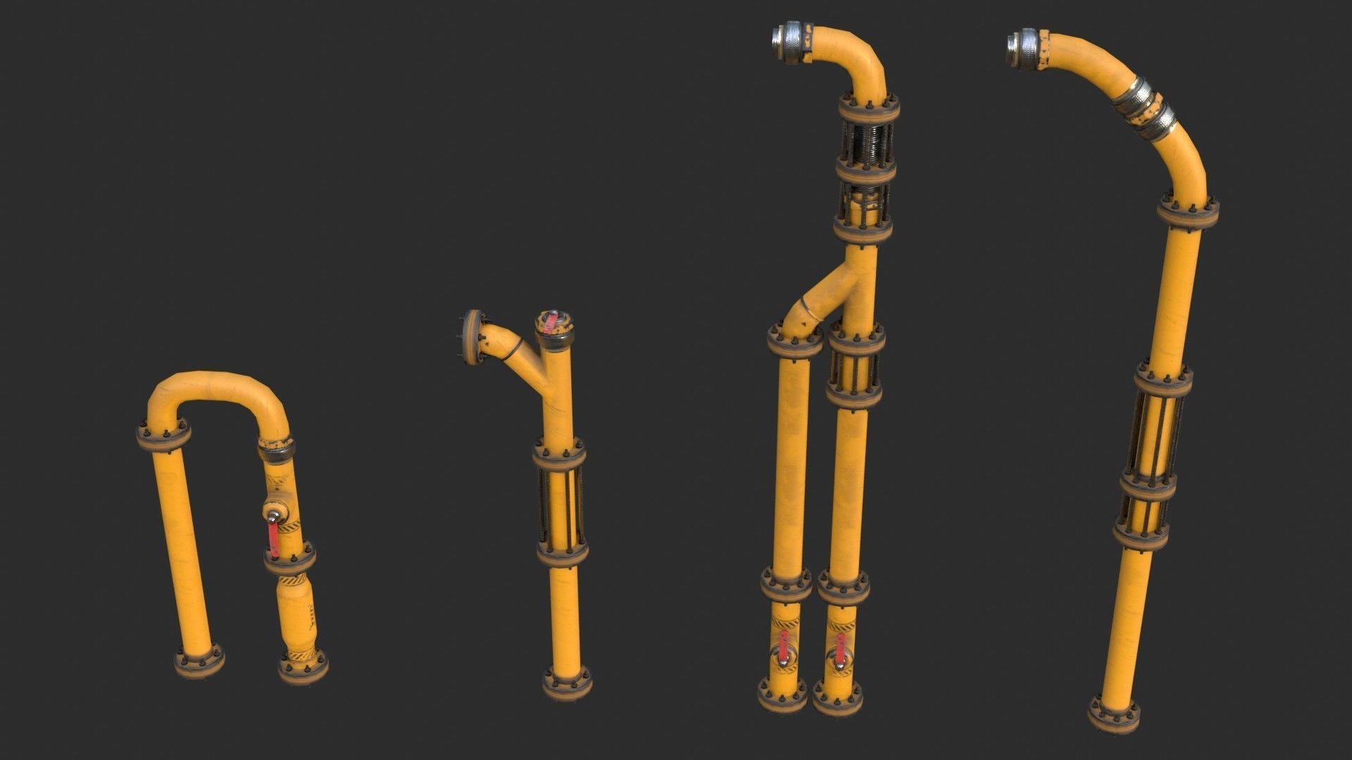 Modular Pipes - Industrial Painted Yellow Low-poly 3D model_12